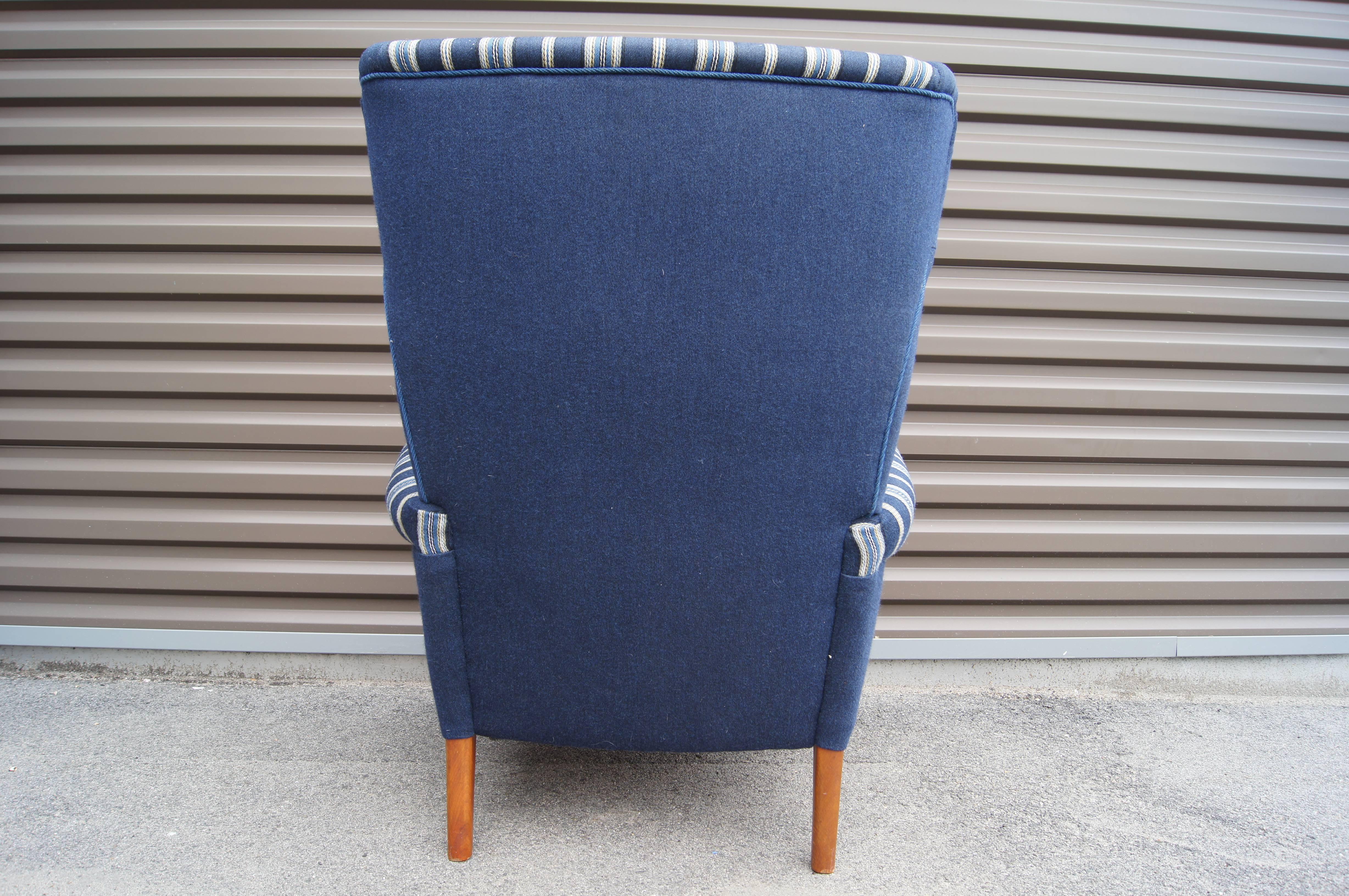 Upholstery Danish Modern High-Back Lounge Chair for Fritz Hansen
