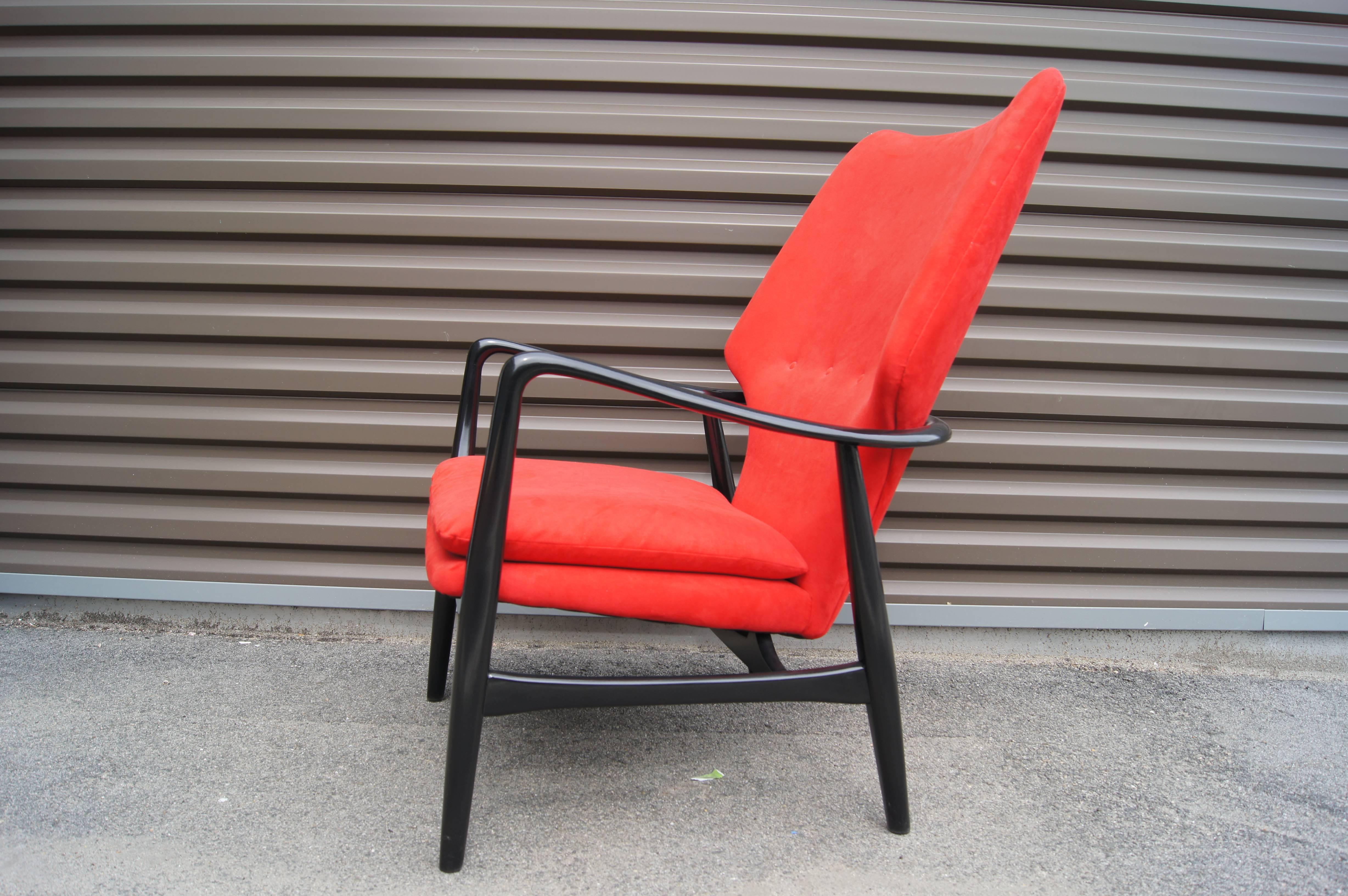 Scandinavian Modern Ebonized High Back Karen Lounge Chair by Aksel Bender Madsen for Bovenkamp For Sale