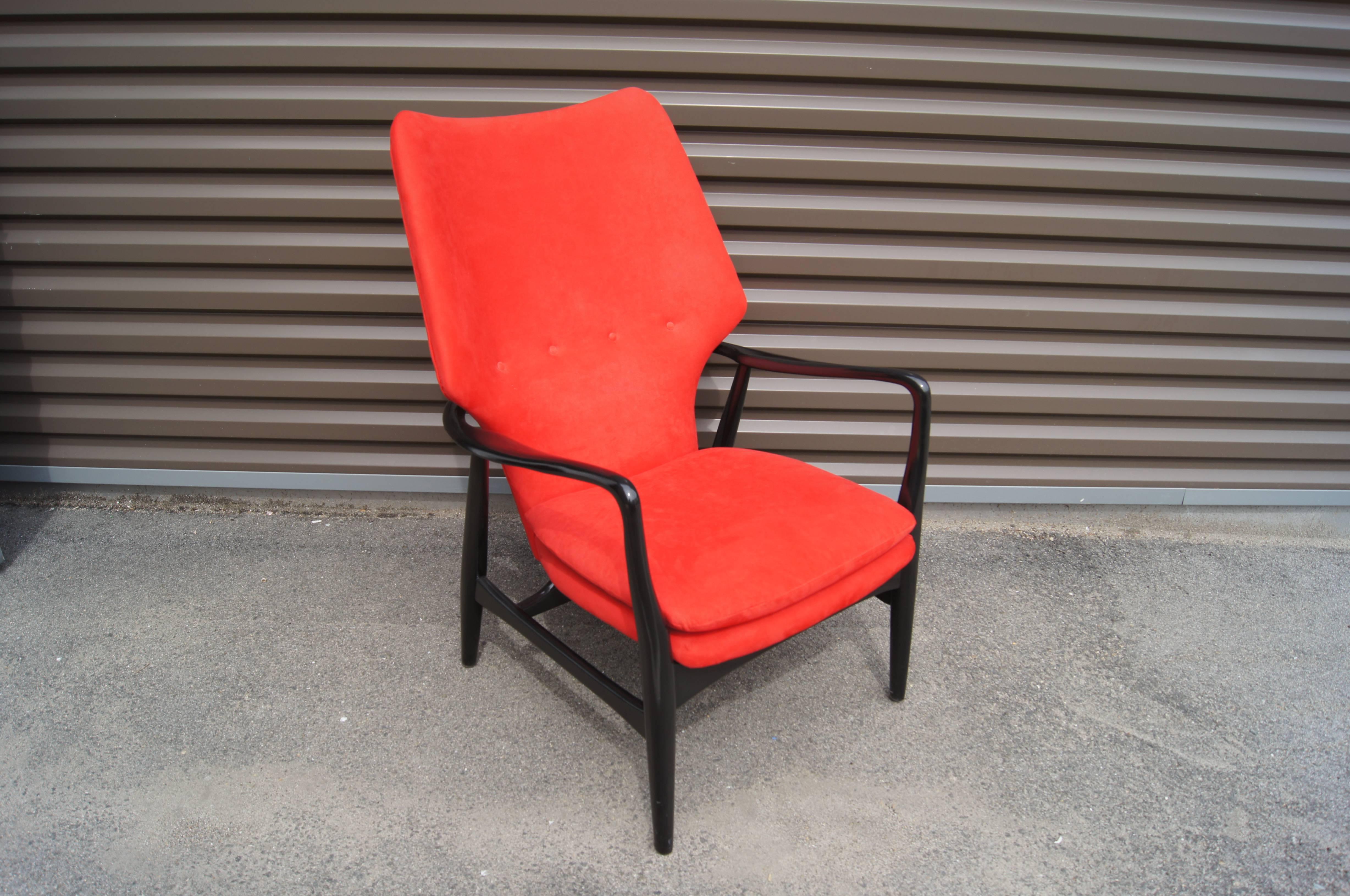 Danish Ebonized High Back Karen Lounge Chair by Aksel Bender Madsen for Bovenkamp For Sale