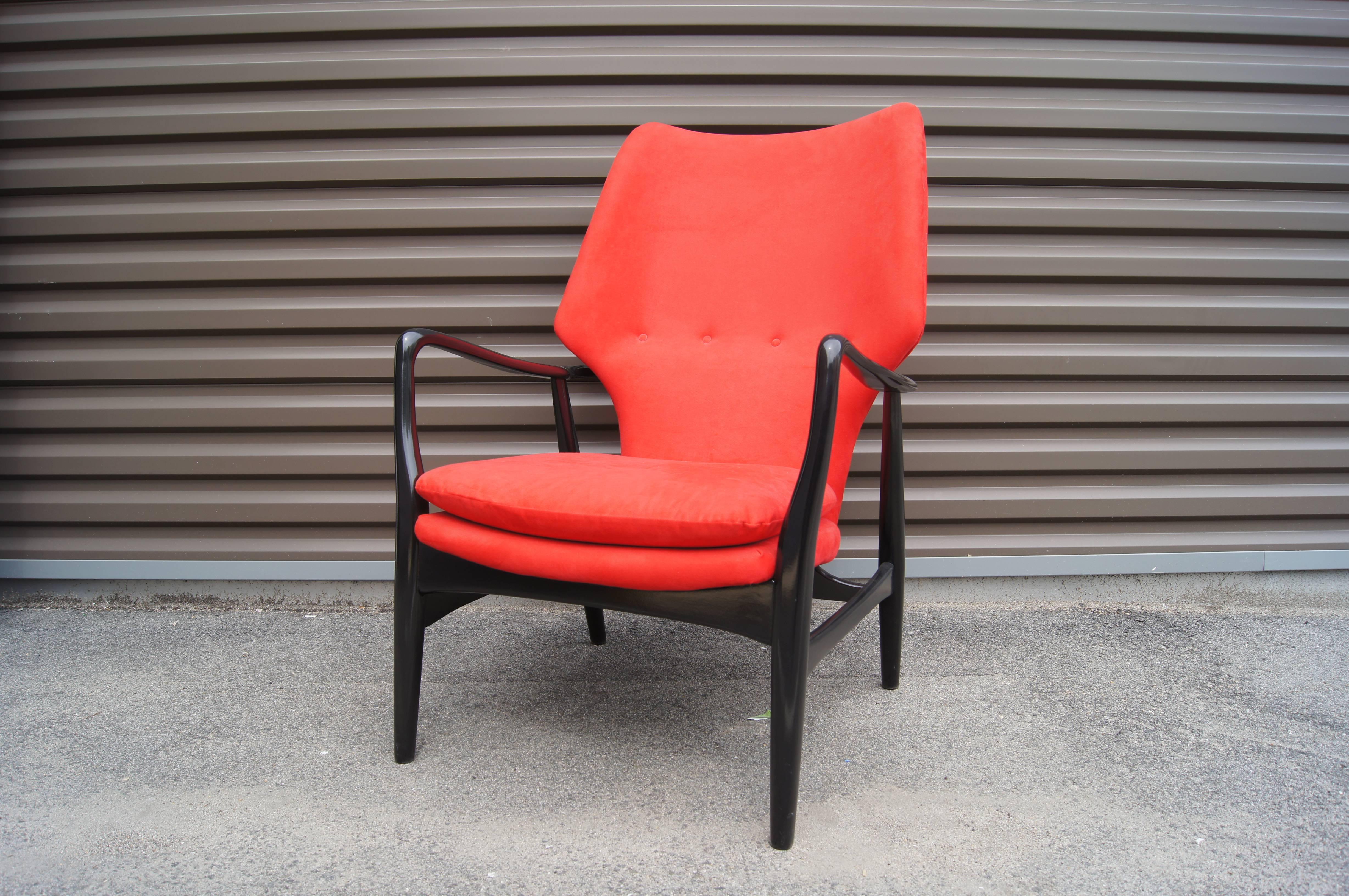 Lacquered Ebonized High Back Karen Lounge Chair by Aksel Bender Madsen for Bovenkamp For Sale