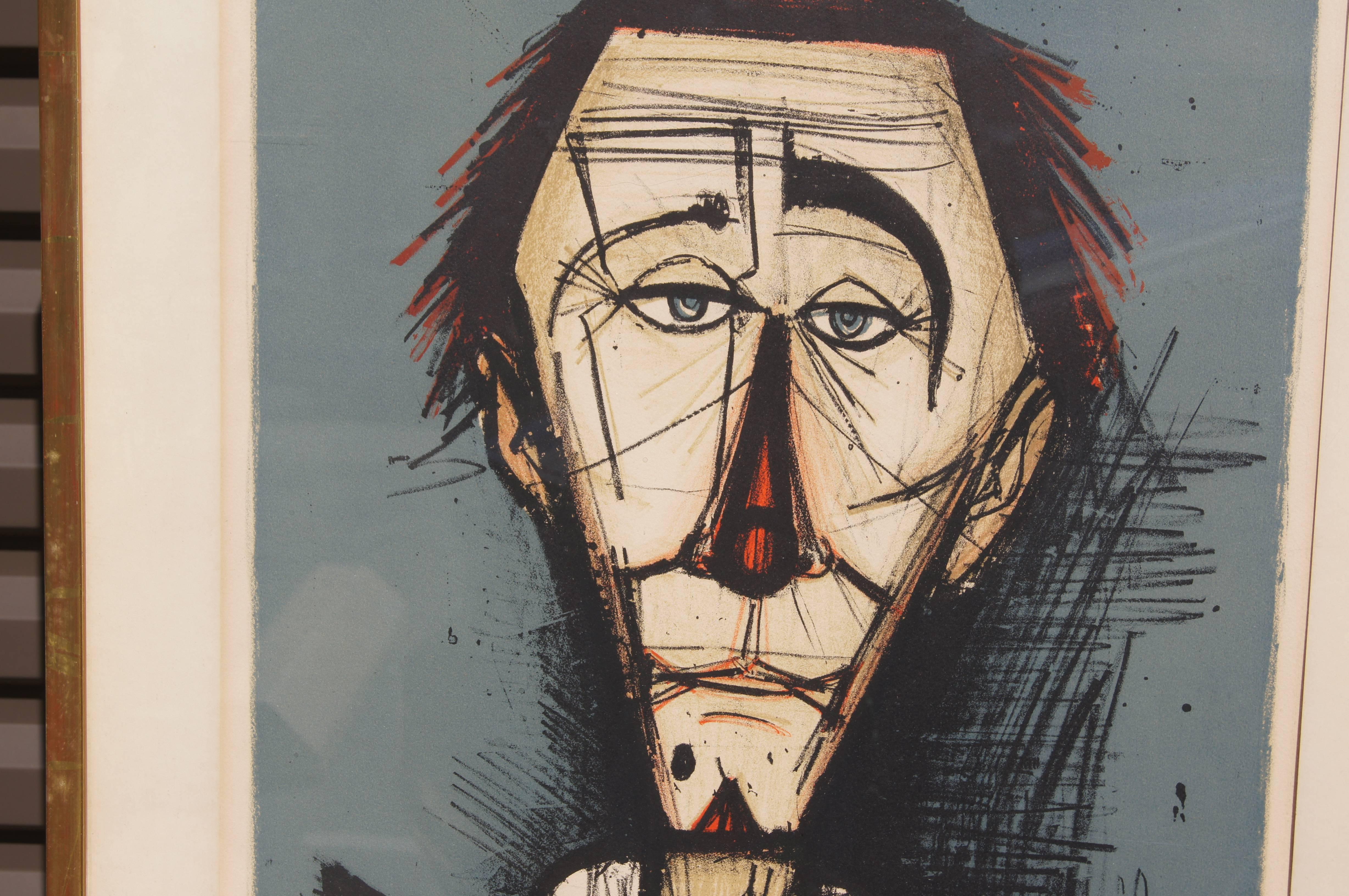 One of the artist's depictions of clown heads, this 1960s color lithograph is signed and numbered in pencil on the lower left: Bernard Buffet 32/120.

Dimensions are as framed.