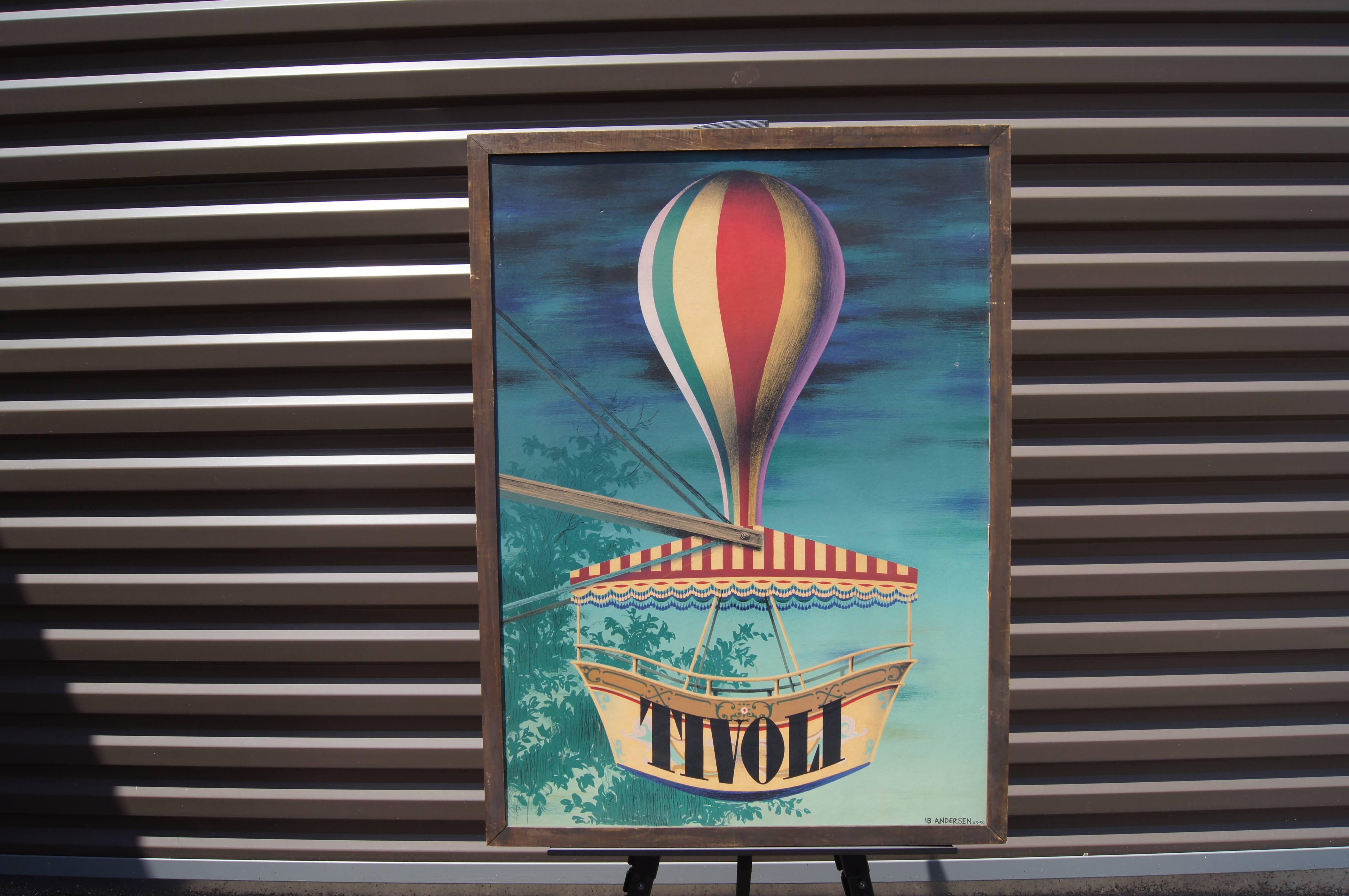 Designed in 1943 by Ib Andersen to advertise the Tivoli Amusement Park in the centre of Copenhagen, this wonderful poster captures the joy of a summer afternoon. It was produced by the Danish company Permild & Rosengreen, renowned for their color