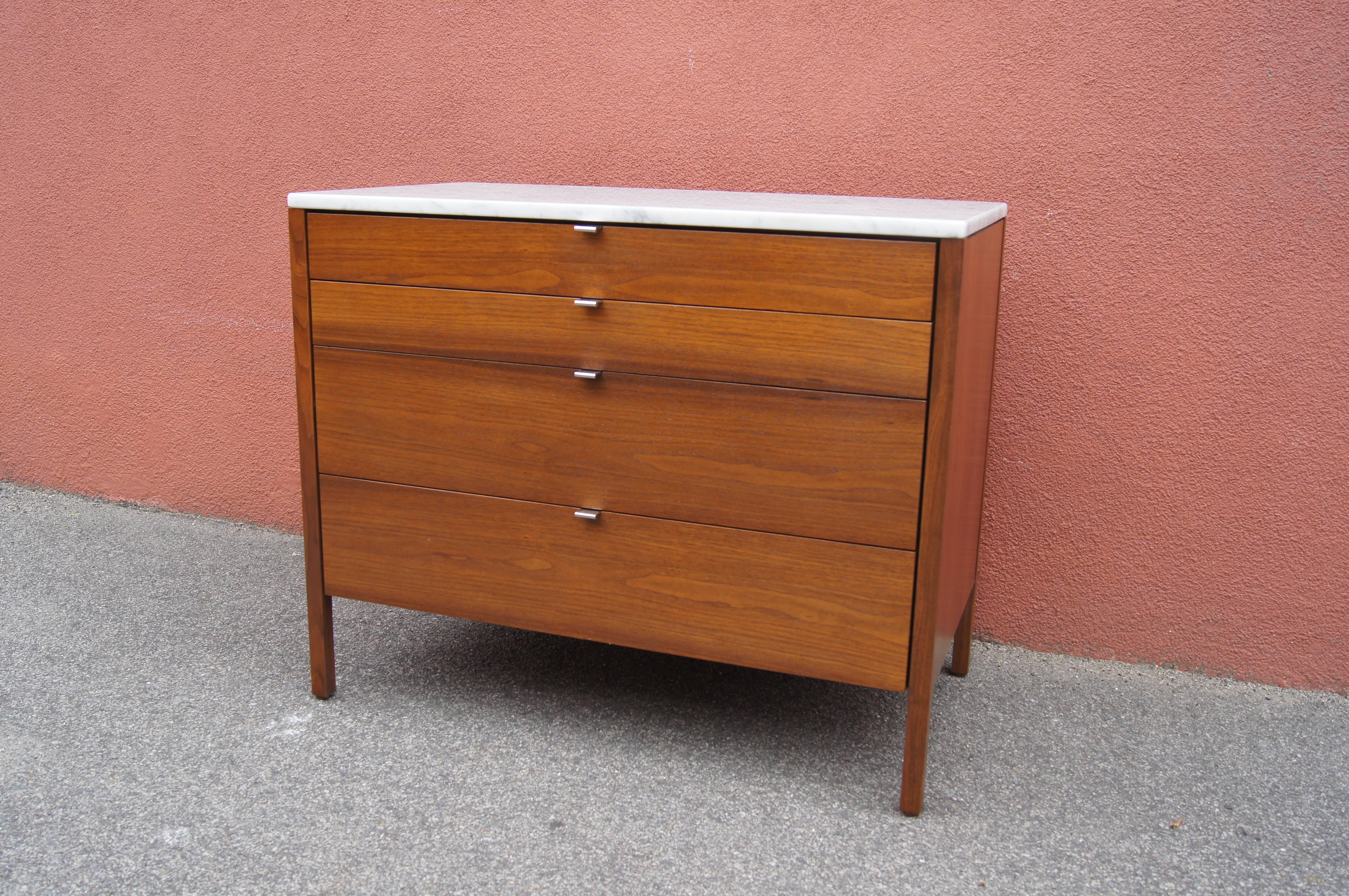 Mid-Century Modern Marble-Topped Four-Drawer Walnut Chest by Florence Knoll