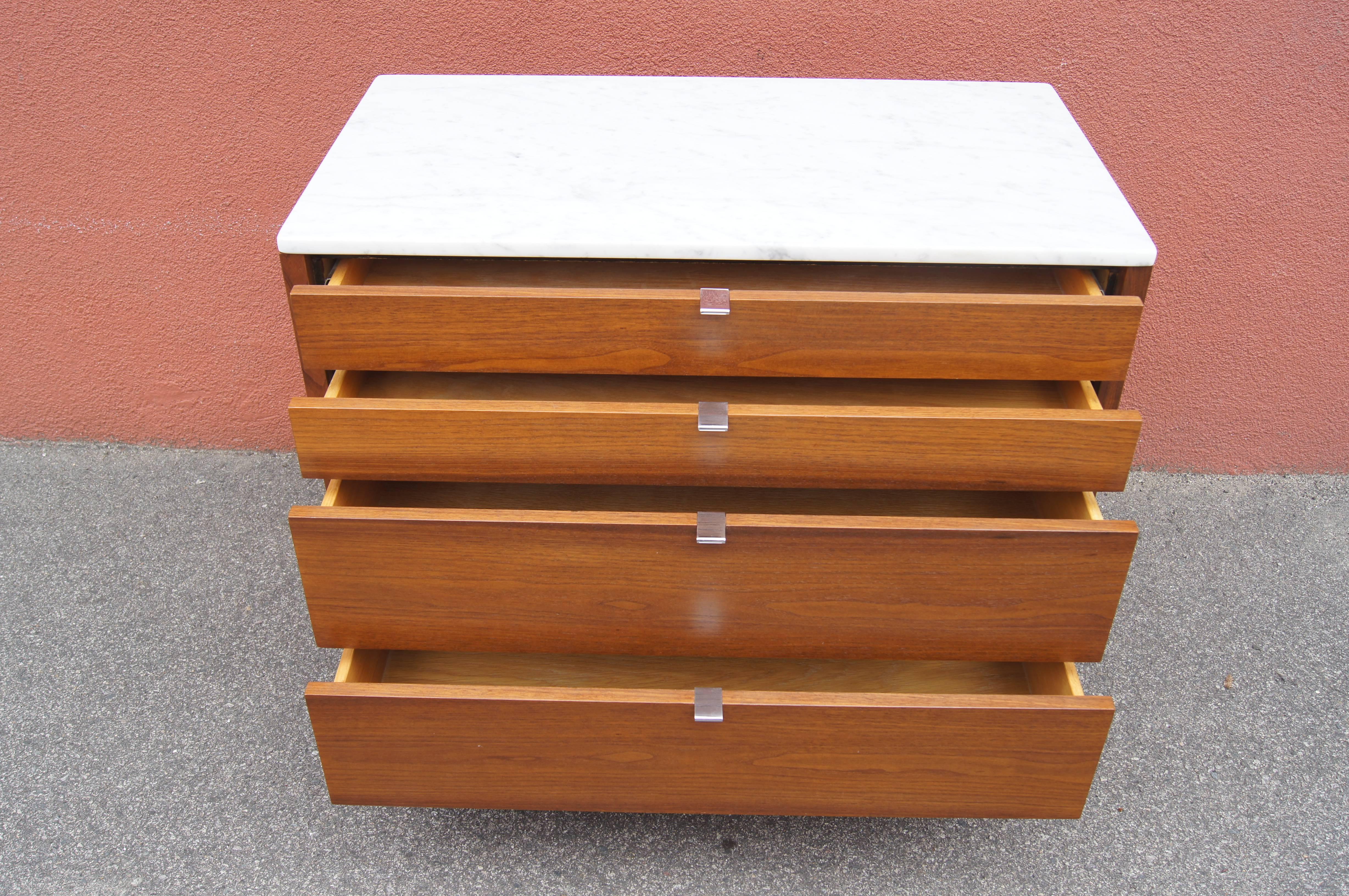 American Marble-Topped Four-Drawer Walnut Chest by Florence Knoll
