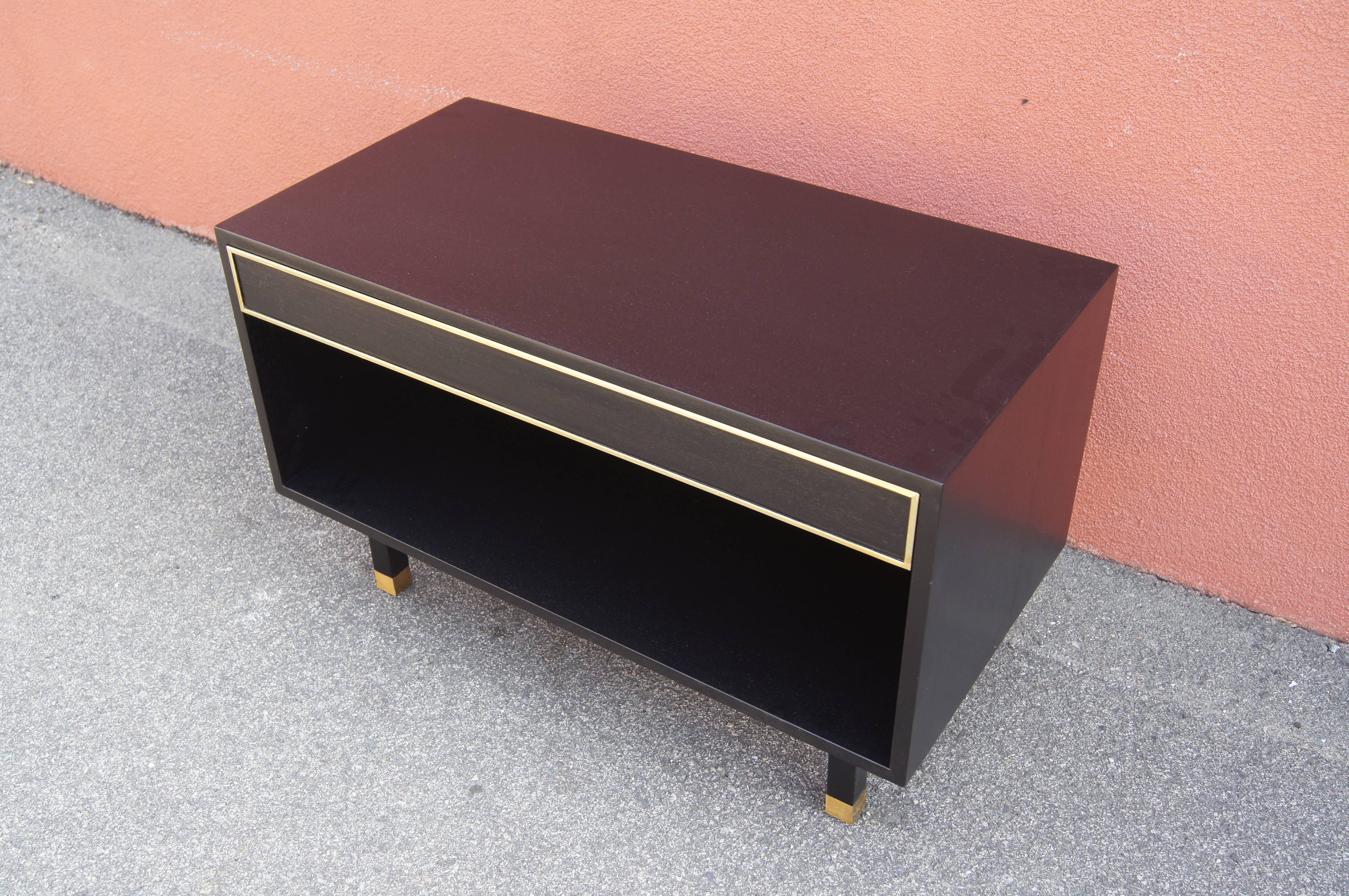American Ebonized Mahogany and Brass Chest or Nightstand by Harvey Probber For Sale