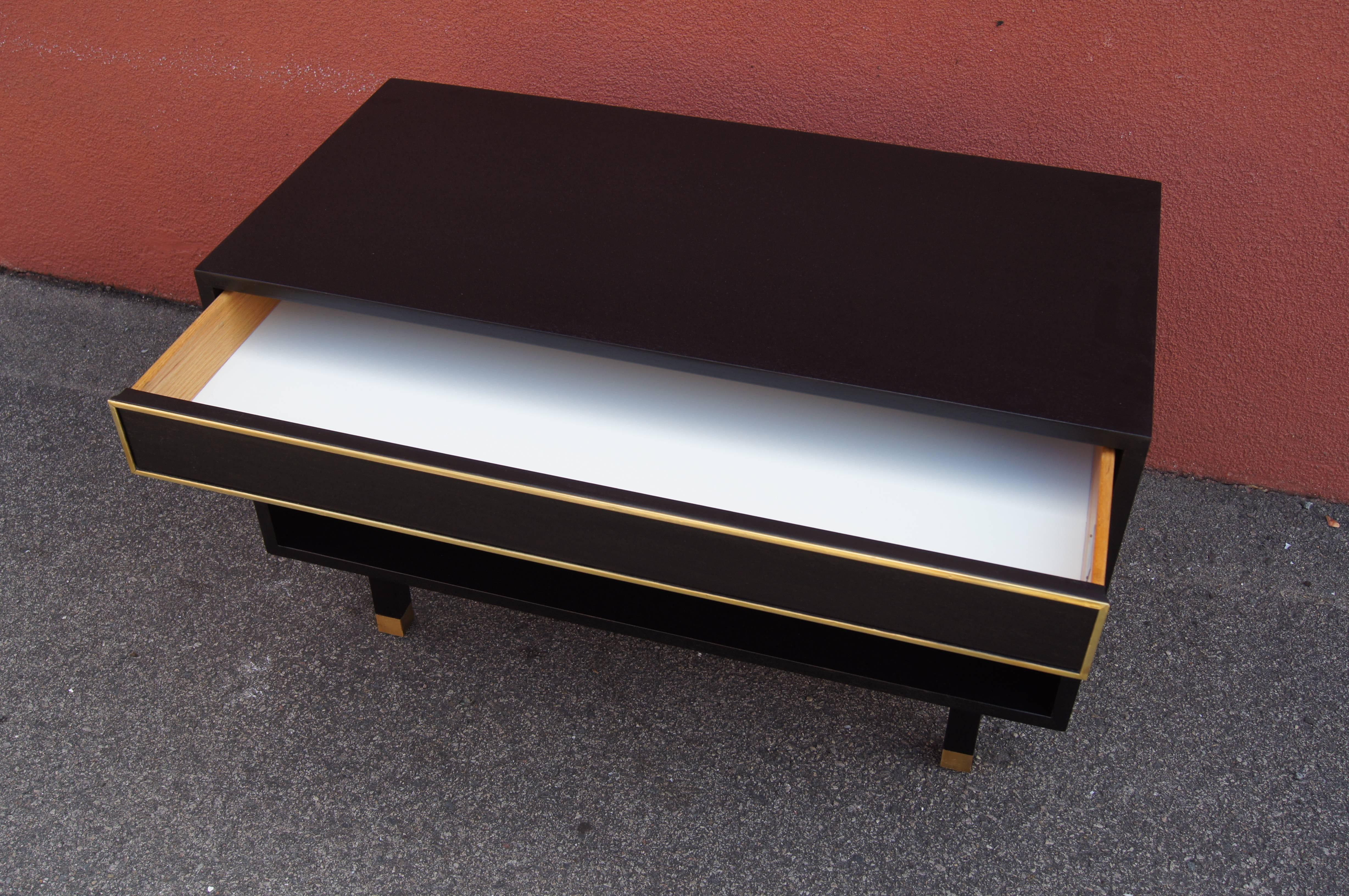 Ebonized Mahogany and Brass Chest or Nightstand by Harvey Probber In Good Condition For Sale In Dorchester, MA