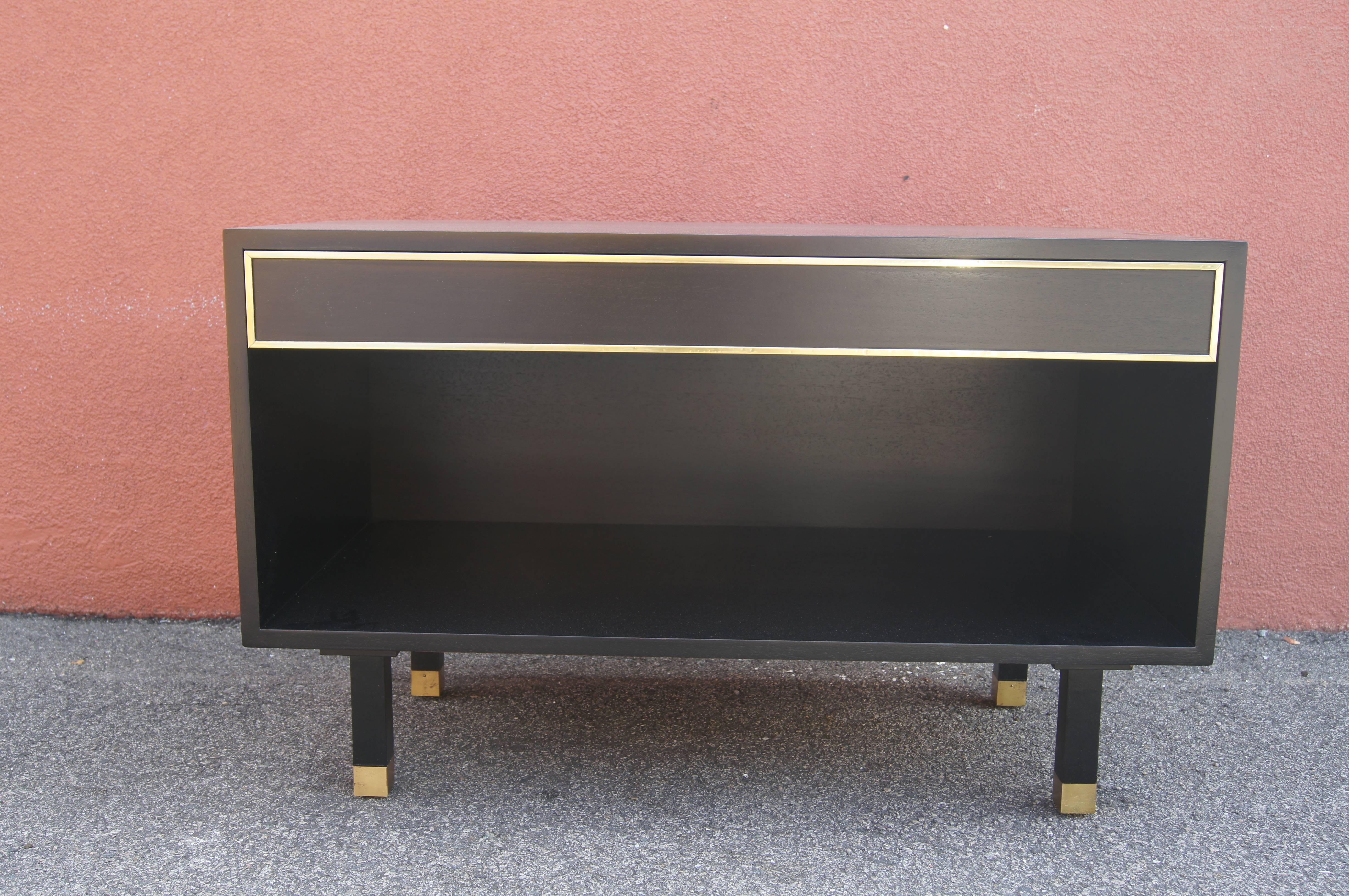 Mid-Century Modern Ebonized Mahogany and Brass Chest or Nightstand by Harvey Probber For Sale