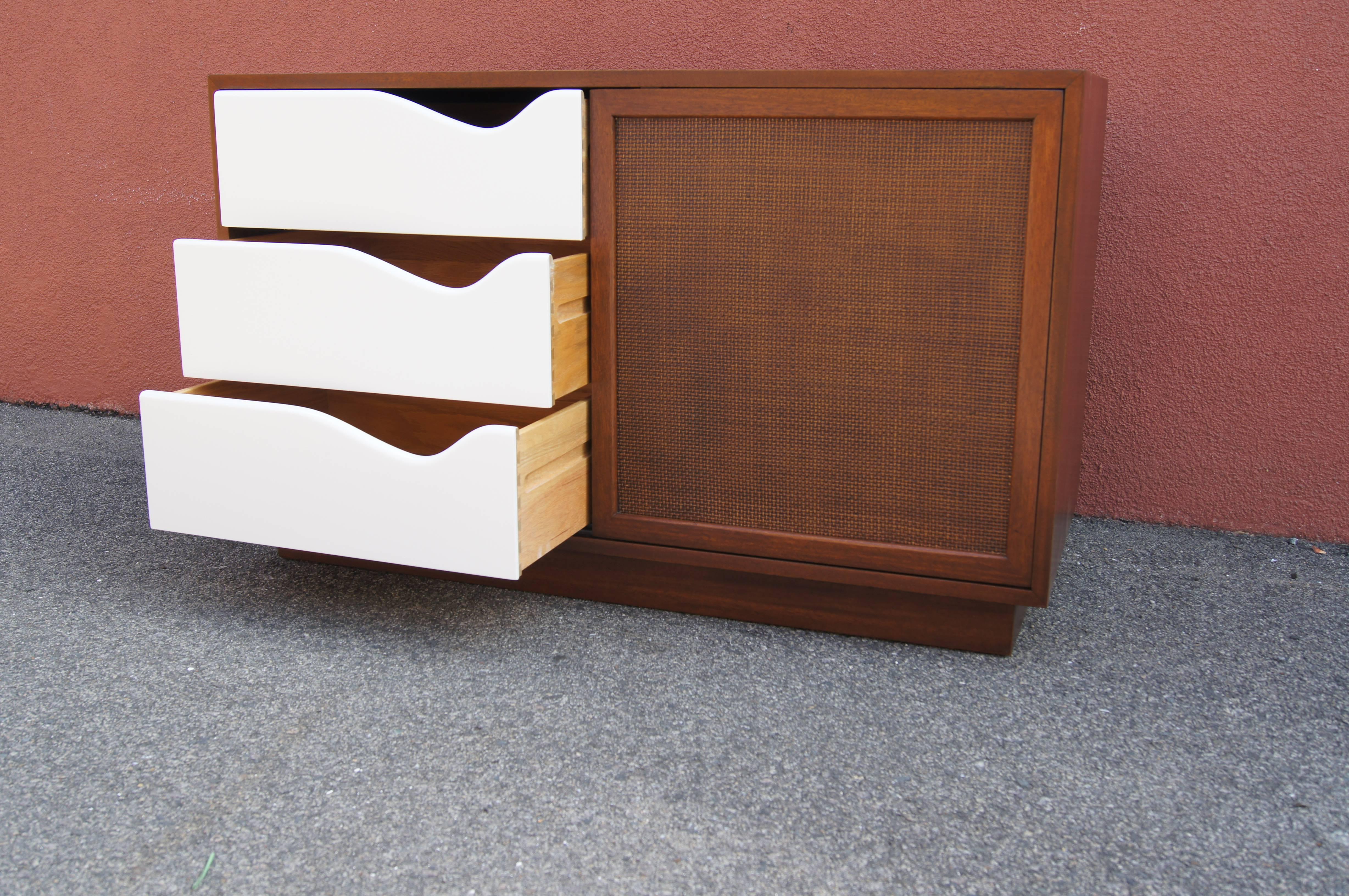 Mid-Century Modern Small Mahogany Cabinet with Cane Doors by Harvey Probber For Sale