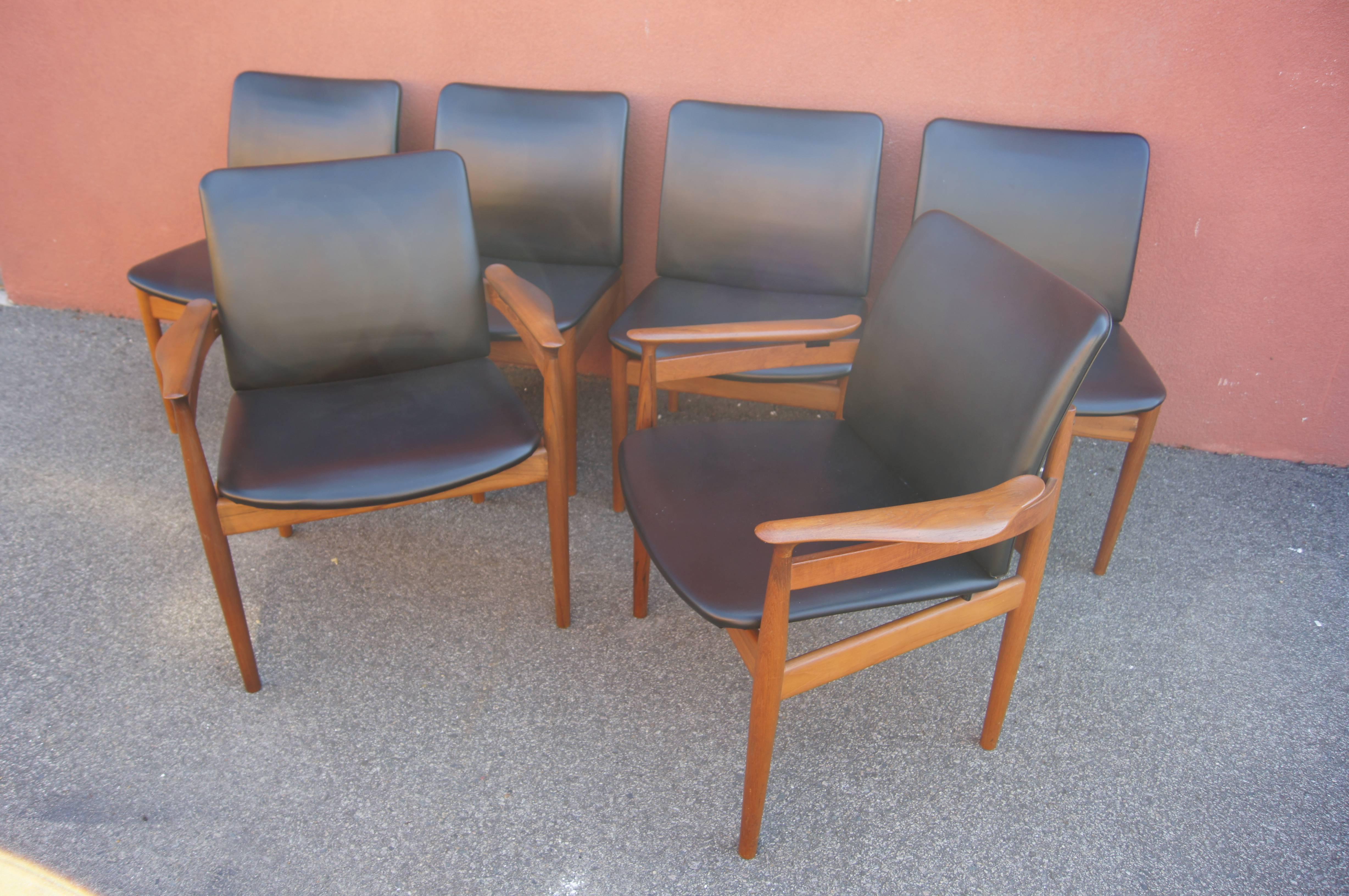 Danish Set of Six Teak Dining Chairs, Models 191 & 192, by Finn Juhl For Sale