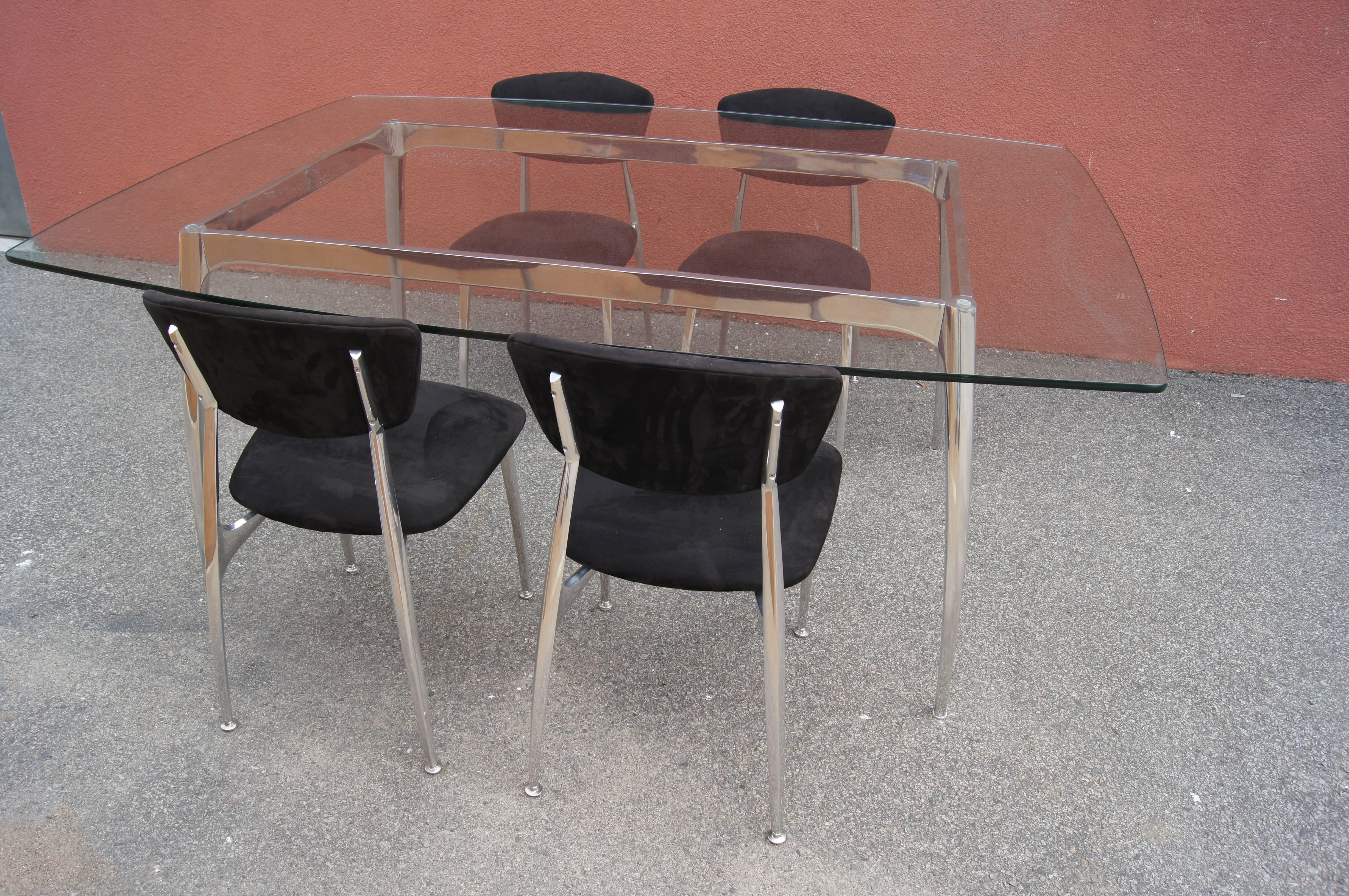 Polished Aluminum and Glass Dining Table with Matching Chairs by Nambé 1
