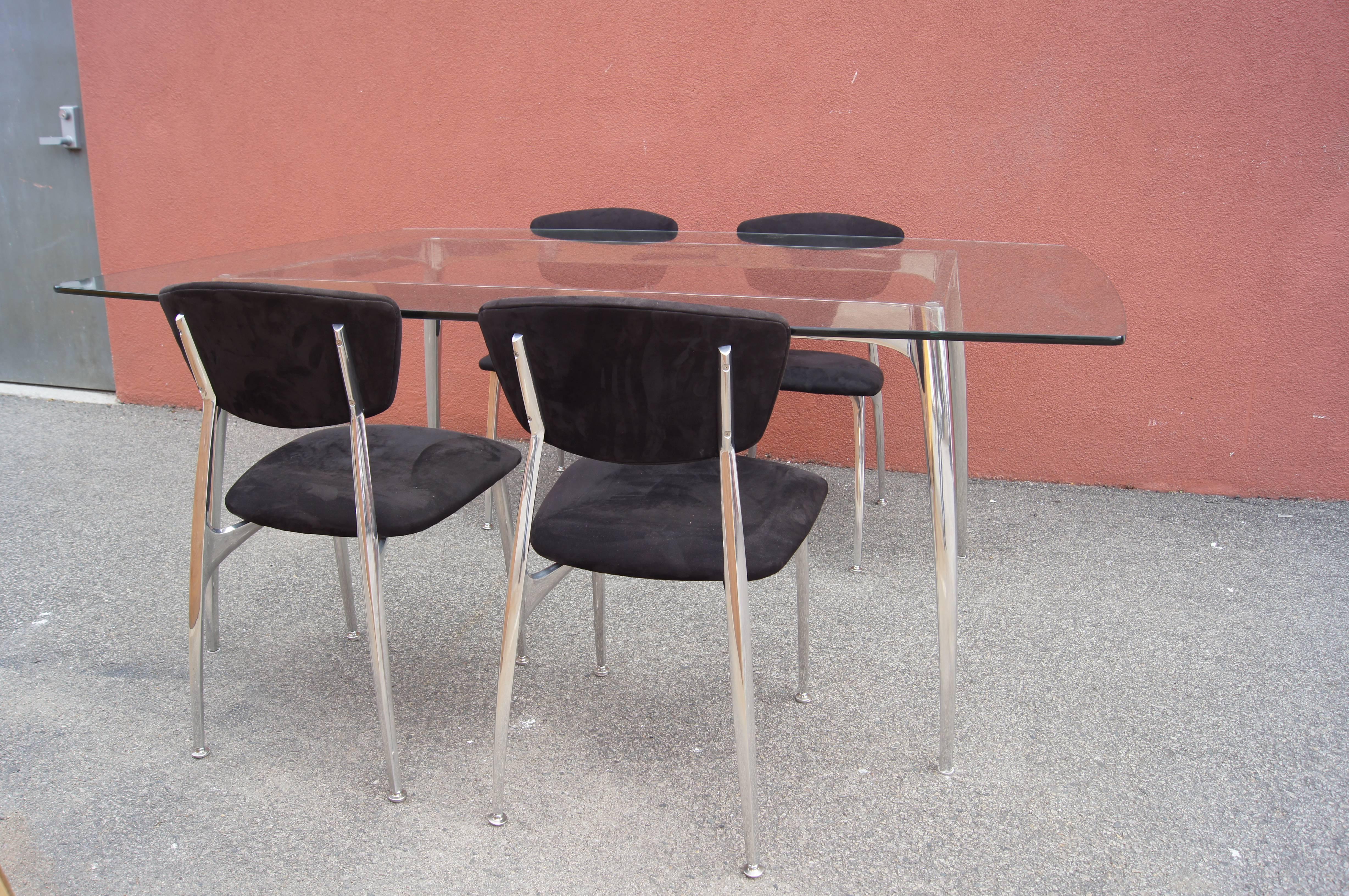 Polished Aluminum and Glass Dining Table with Matching Chairs by Nambé 3