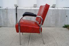 Tubular Chrome and Red Naugahyde 1940s Moderne Armchair