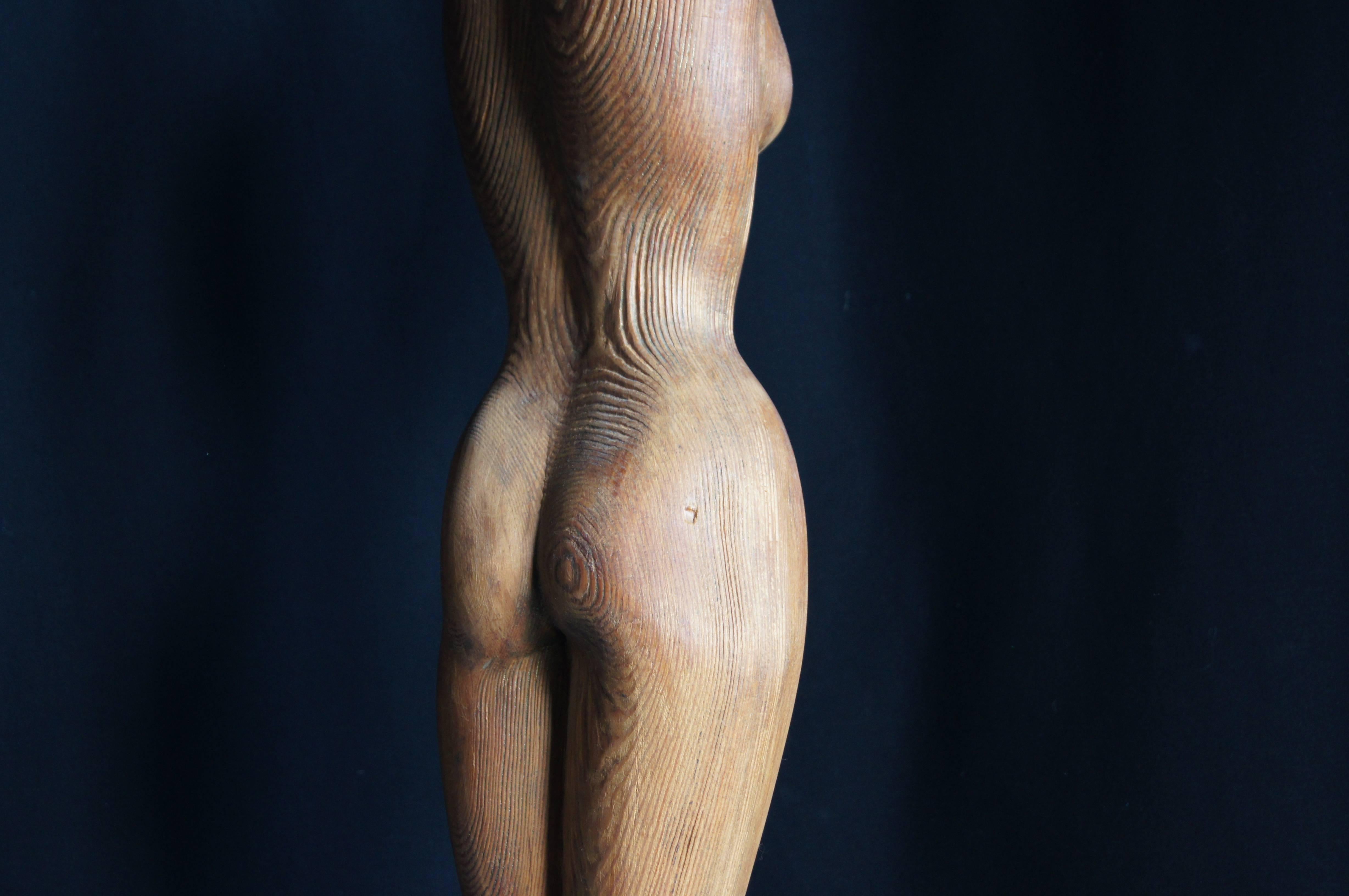 Figural Carved-Wood Table Lamp by Yasha Heifetz In Good Condition In Dorchester, MA