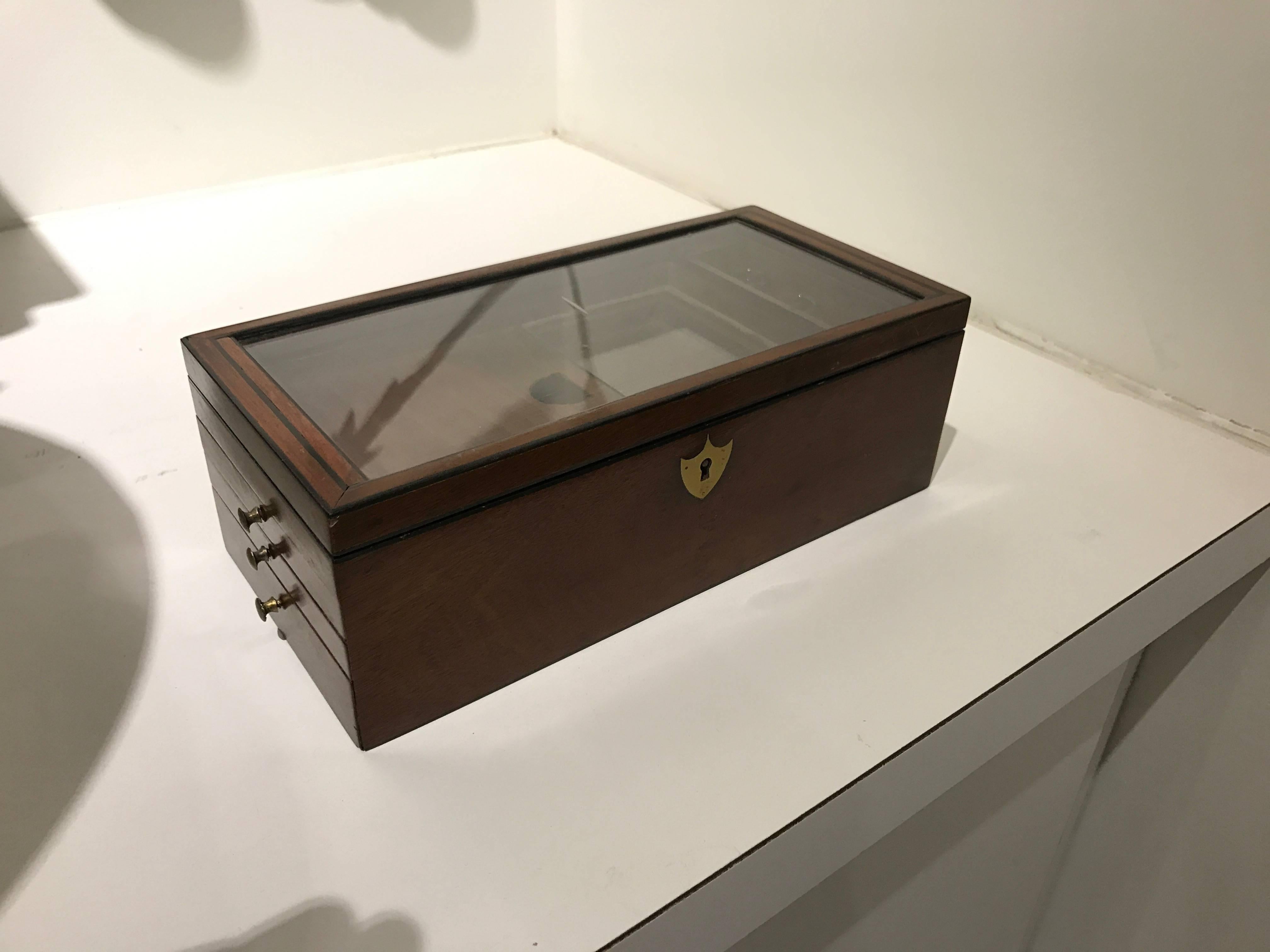 19th century mahogany document box with key.