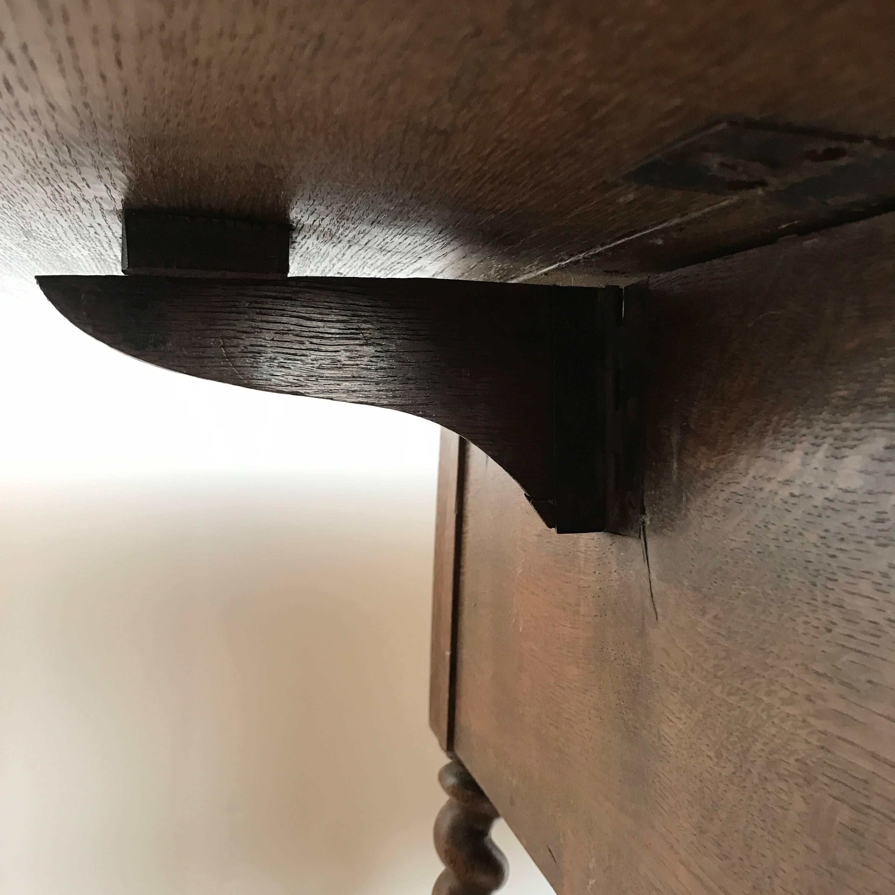 19th Century Barley Twist Oak Drop Leaf Work Table For Sale 1