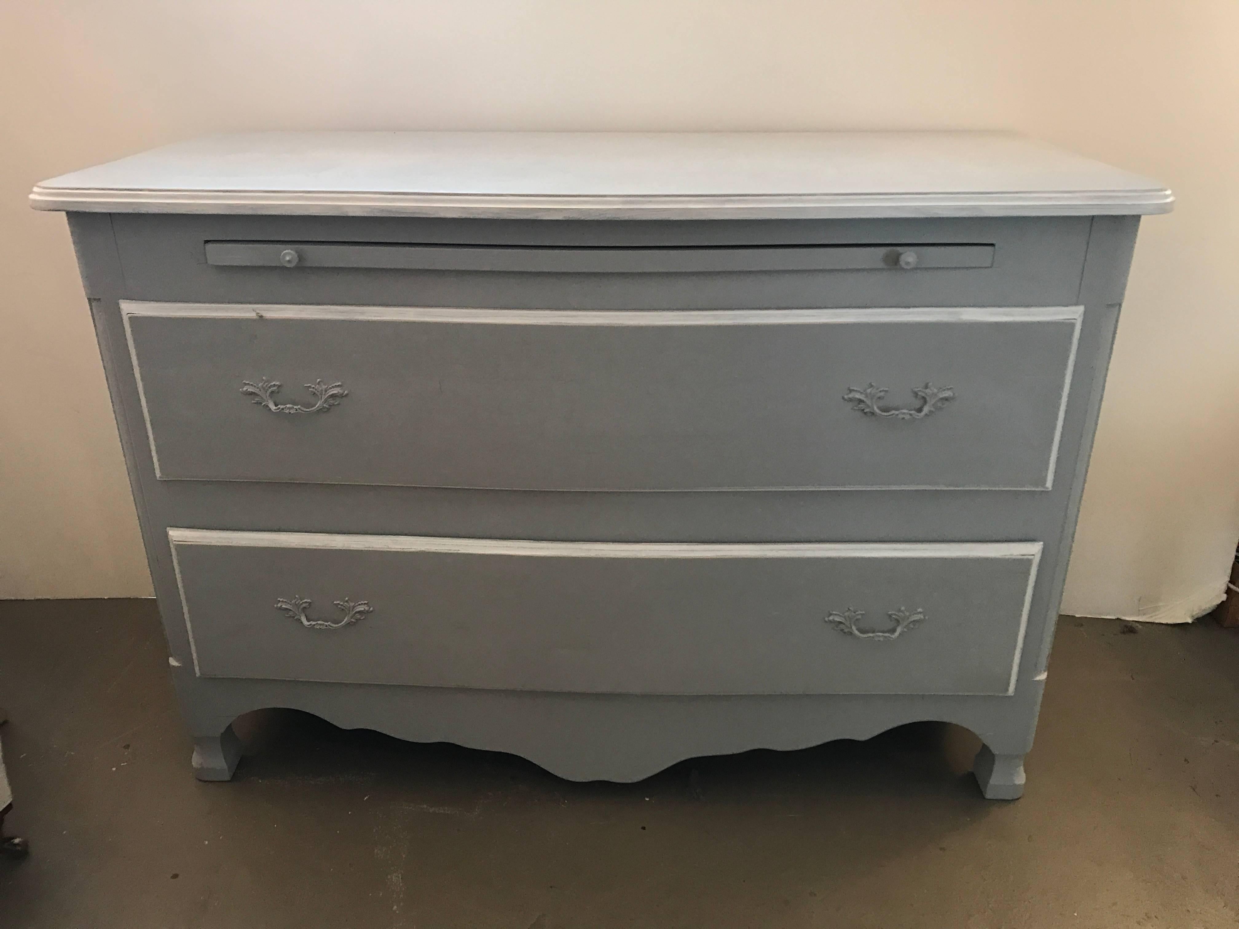 French painted chest of drawers with slide
Two available.