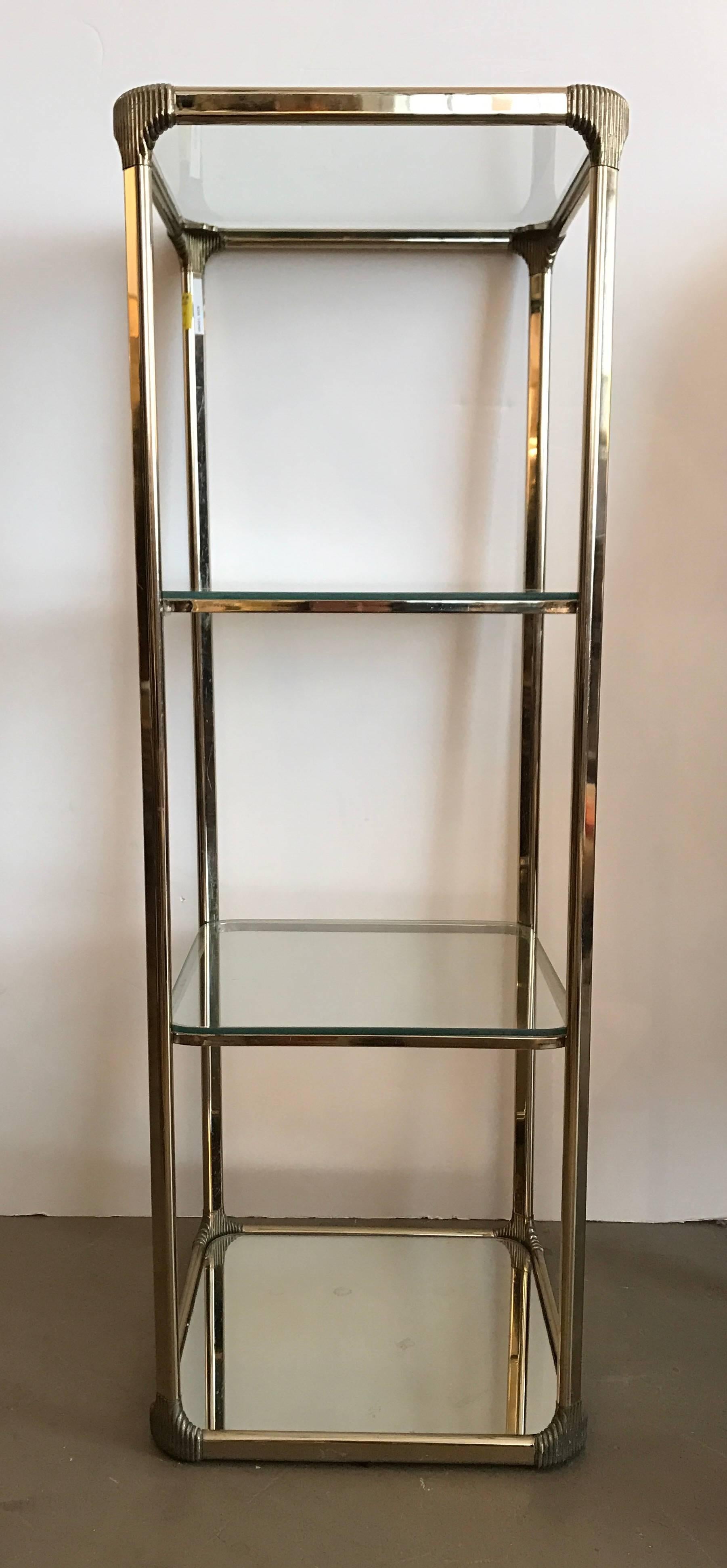 Vintage French Etagere with Glass Shelves and Mirrored Base In Excellent Condition In Boston, MA