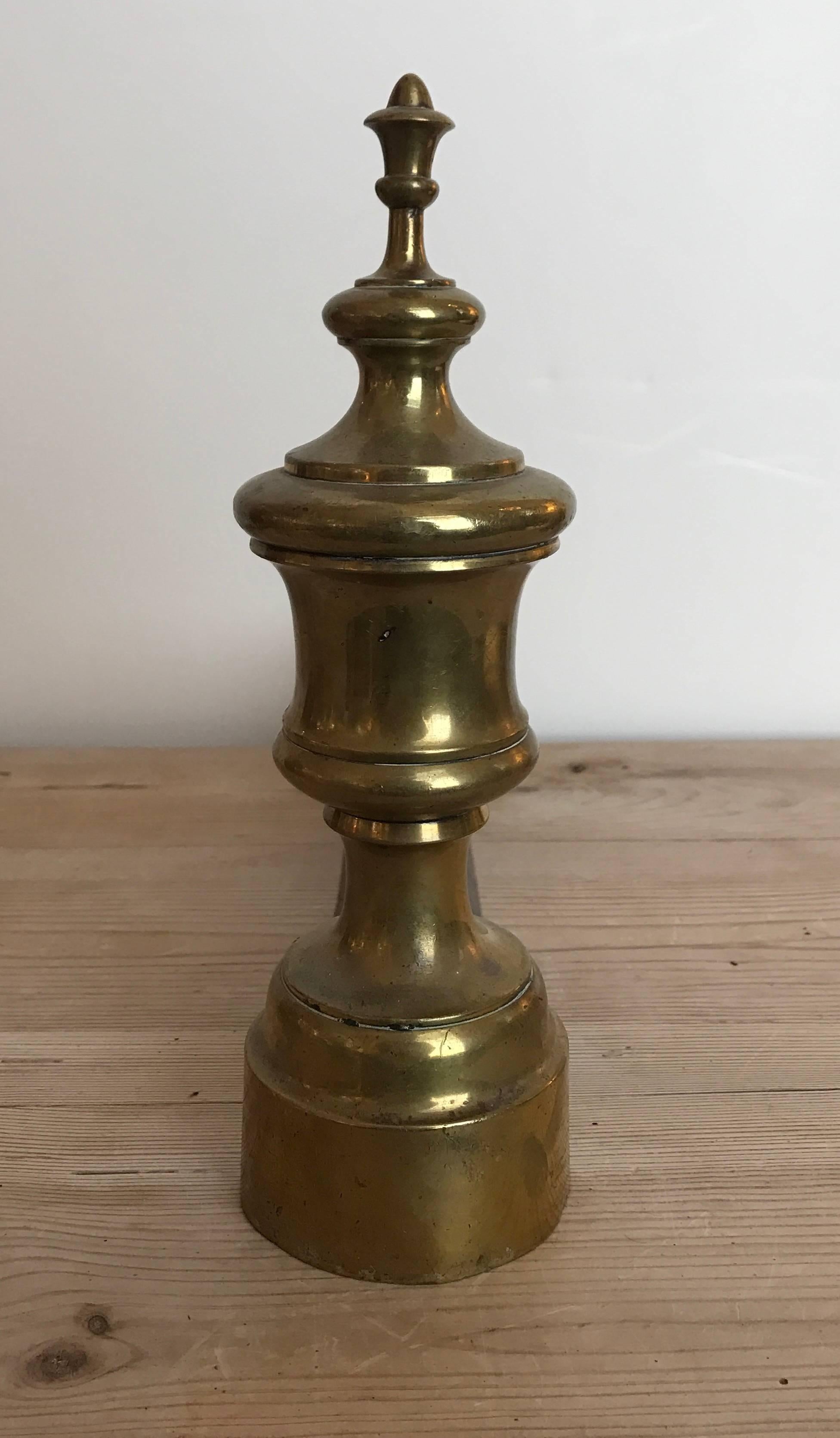 French Pair of 19th Century Urn Shaped Brass Andirons For Sale