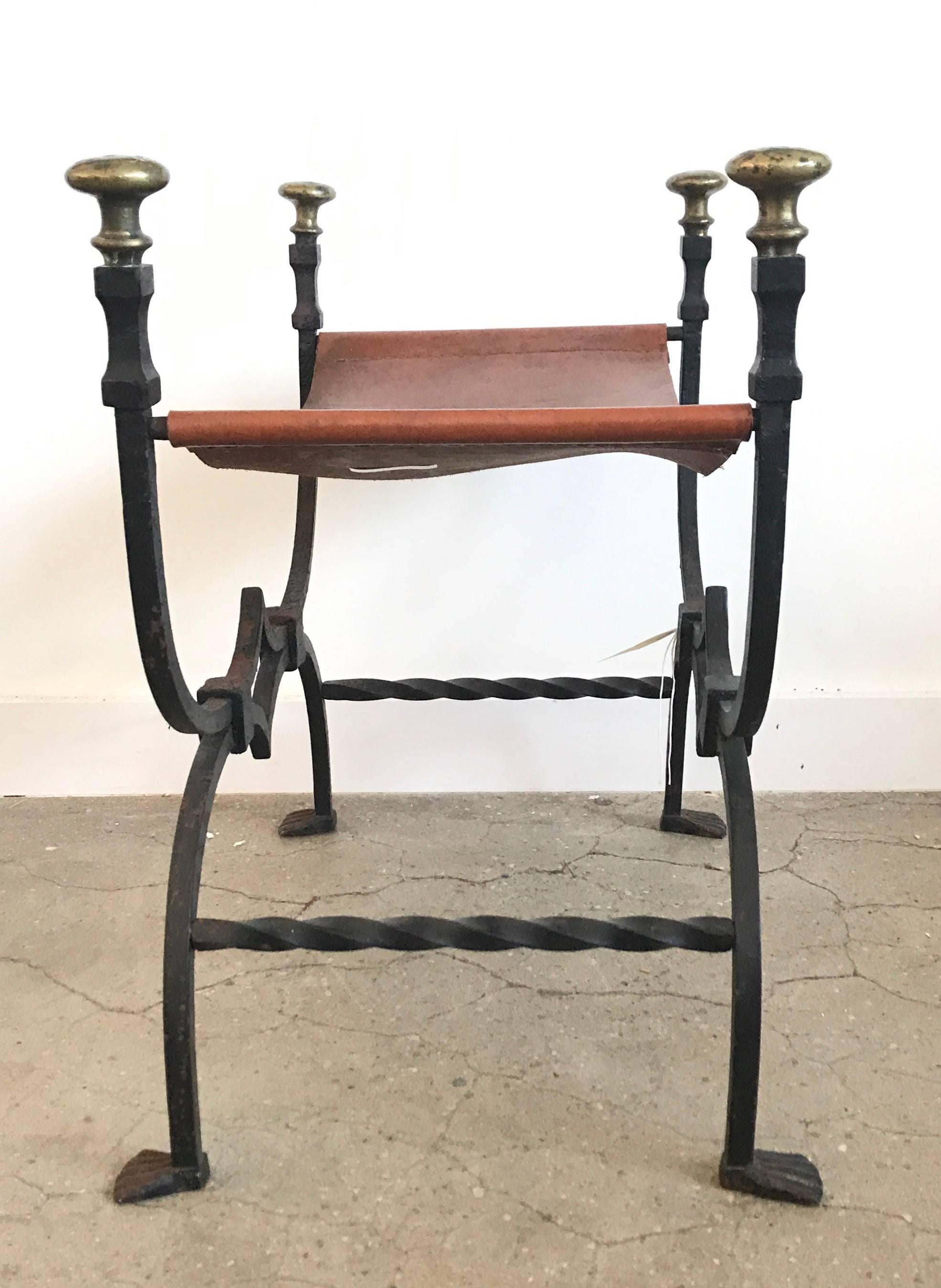 Pair of 19th Century Iron and Leather Benches In Excellent Condition In Boston, MA