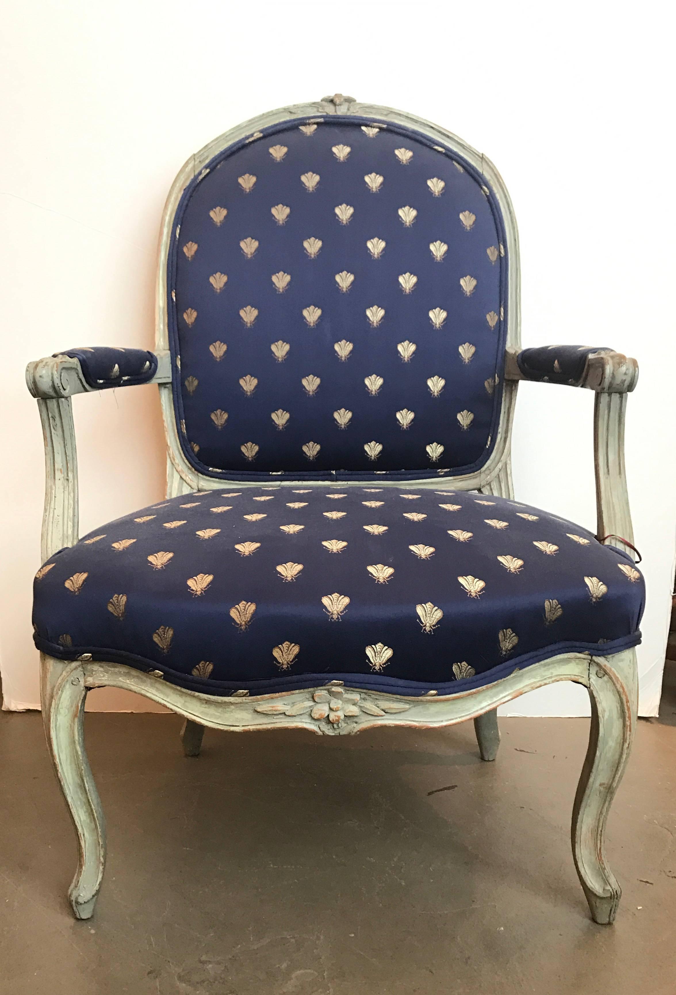 Pair of 19th Century Louis XV Style Fauteuil Chairs. With Original paint.
