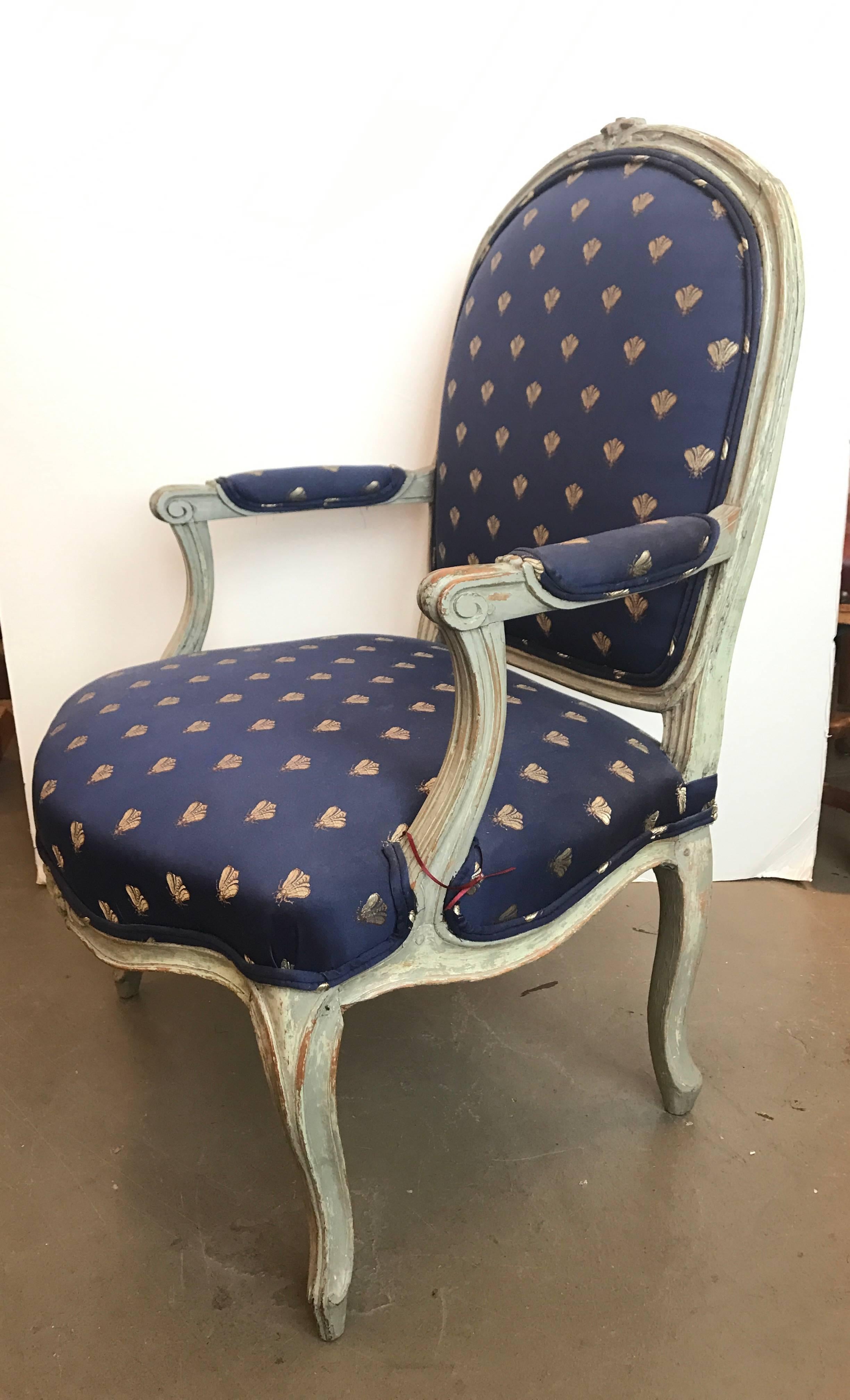 French Pair of 19th Century, Louis XV Style Fauteuil Chairs