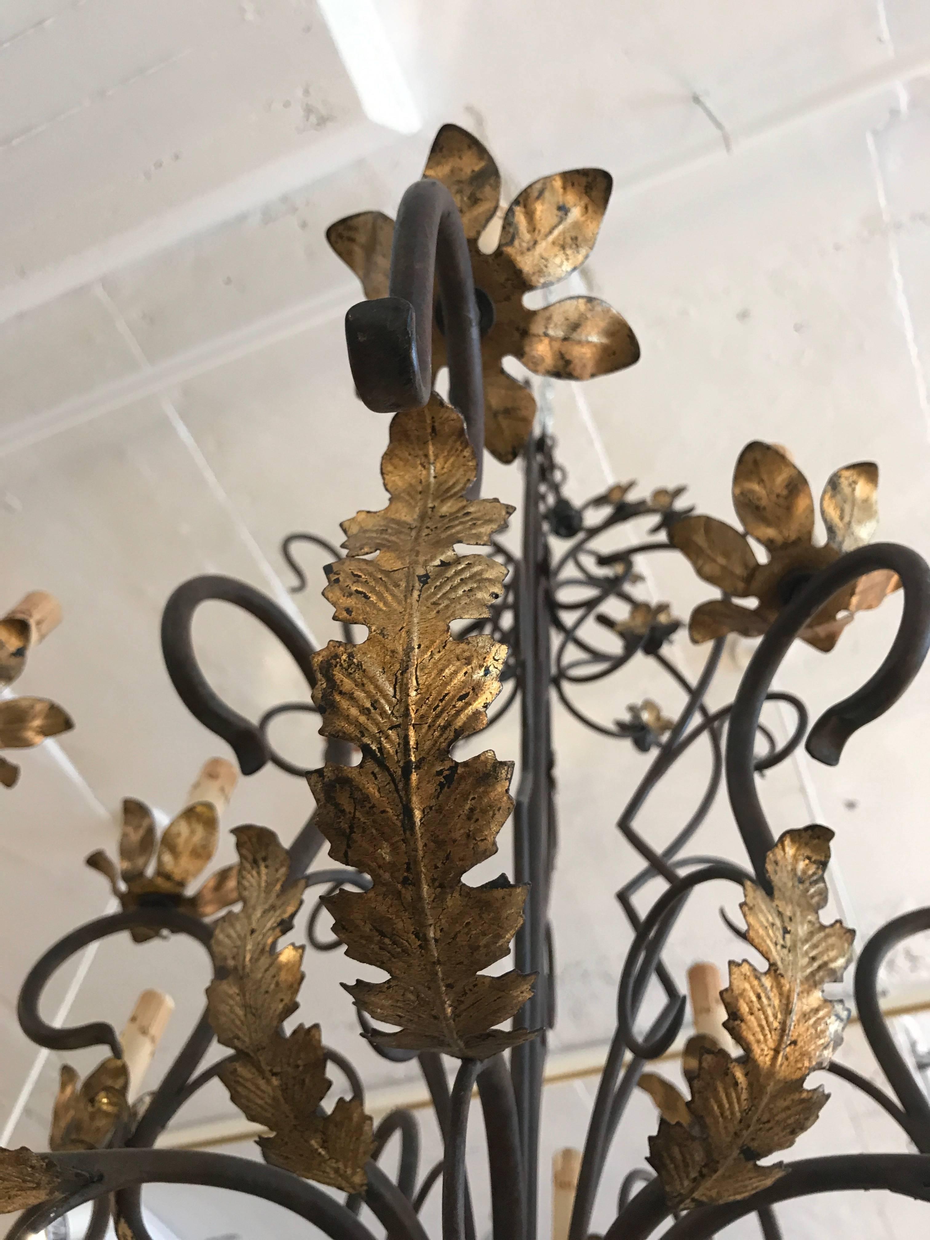 European Gilded Wrought Iron Chandelier For Sale