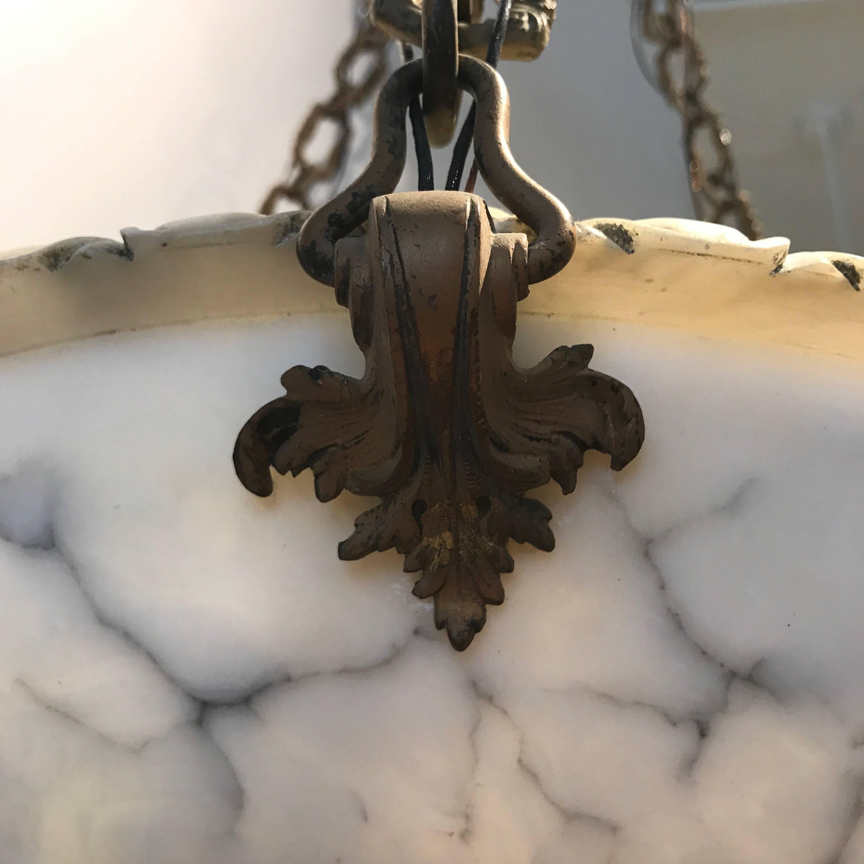 American Carved Alabaster Bowl Chandelier