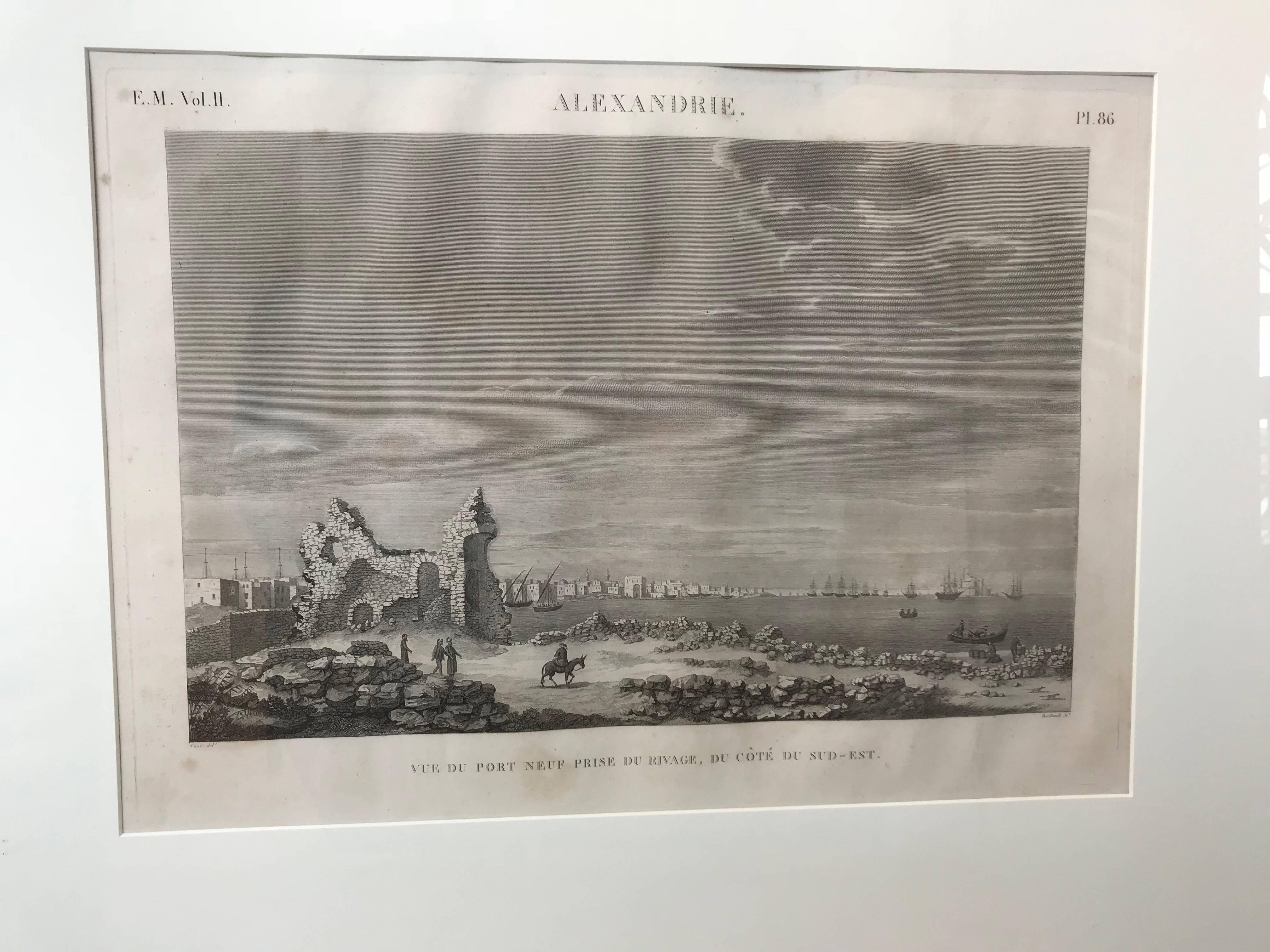 Egyptian landscape of Alexandria:
Vue du Port Neuf Prise Du Rivage, Du Cote Du Sud-Est
Custom framed.