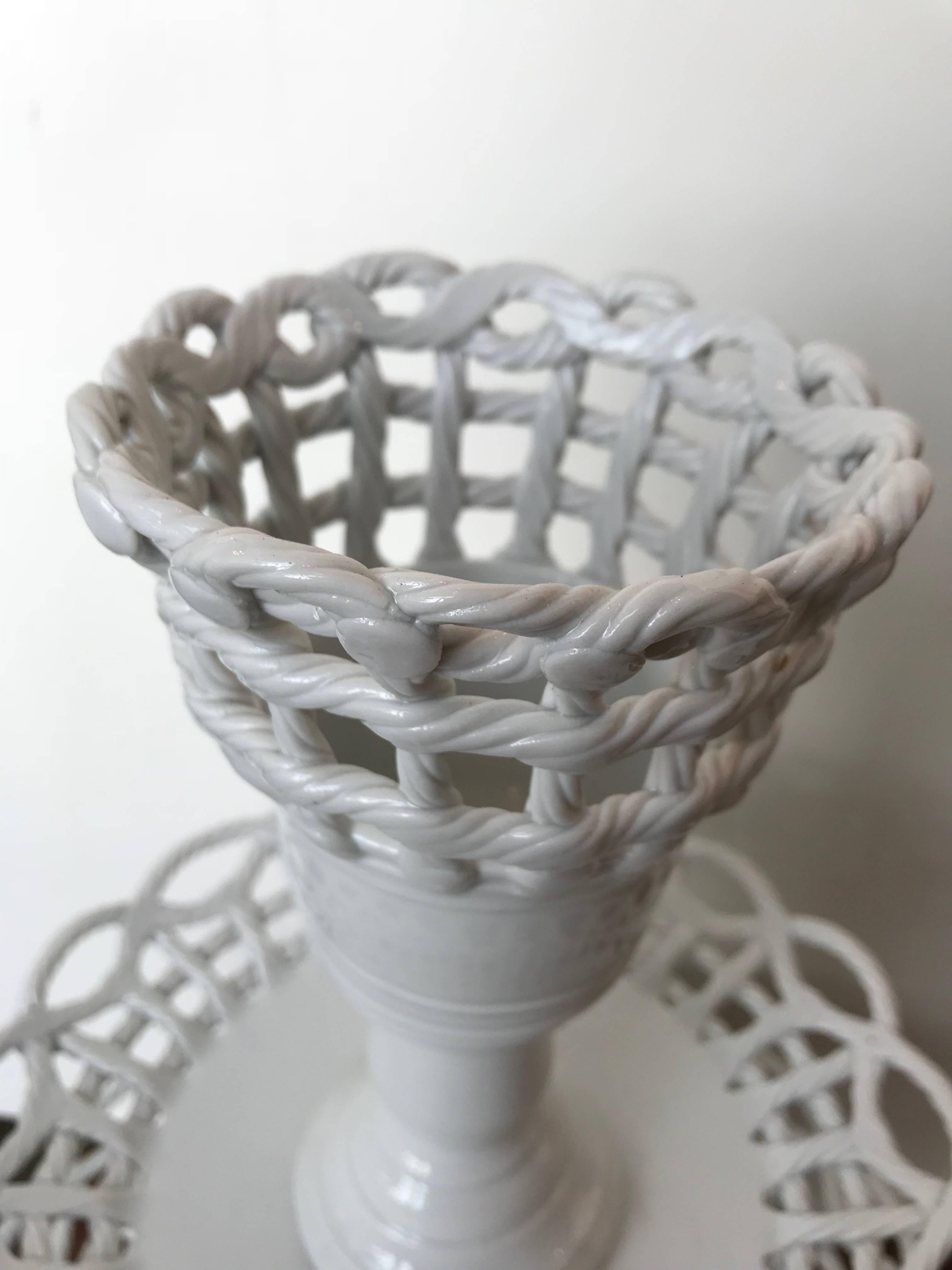 Basketweave patterned candy dish.