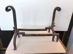 Late 19th Century French Andirons with Scroll Top and Flower Detail