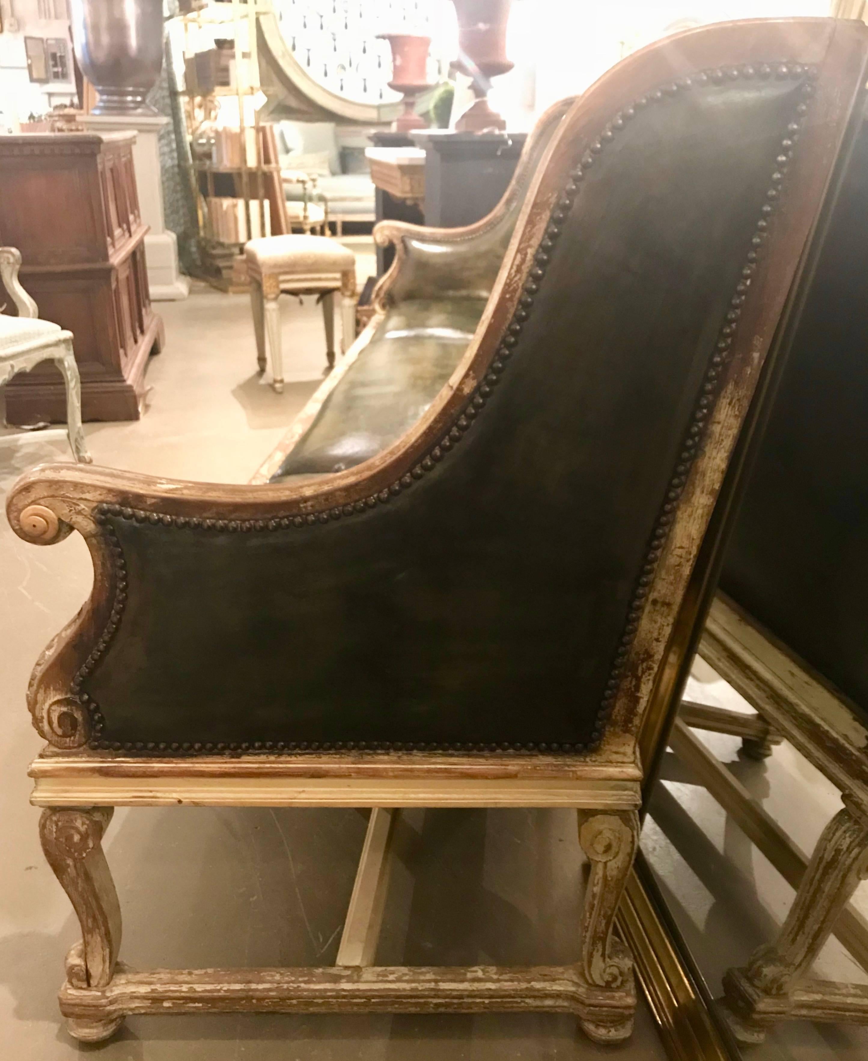 19th Century Gustavian Painted Leather Sofa In Good Condition For Sale In Boston, MA