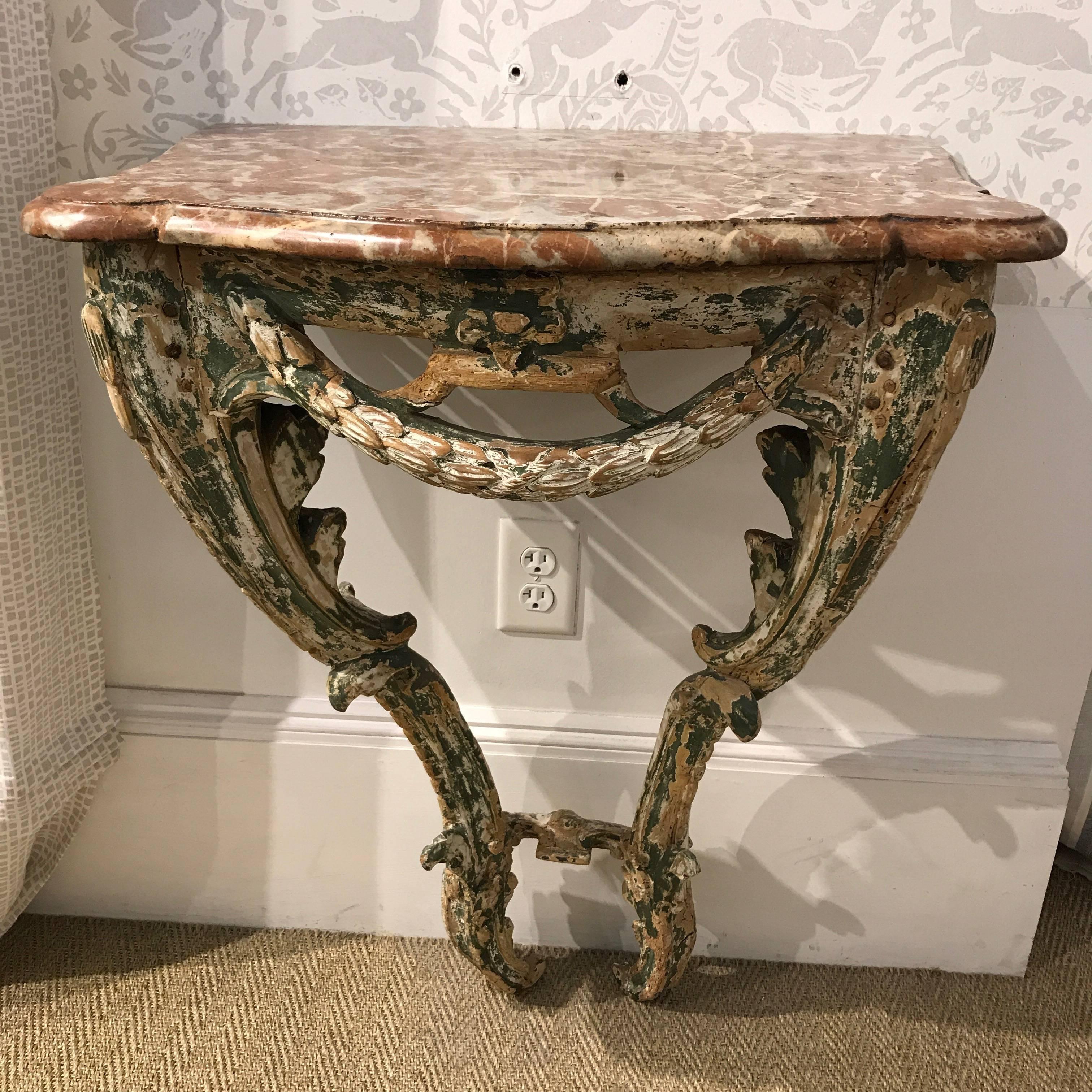 18th century, French carved wood and marble console.