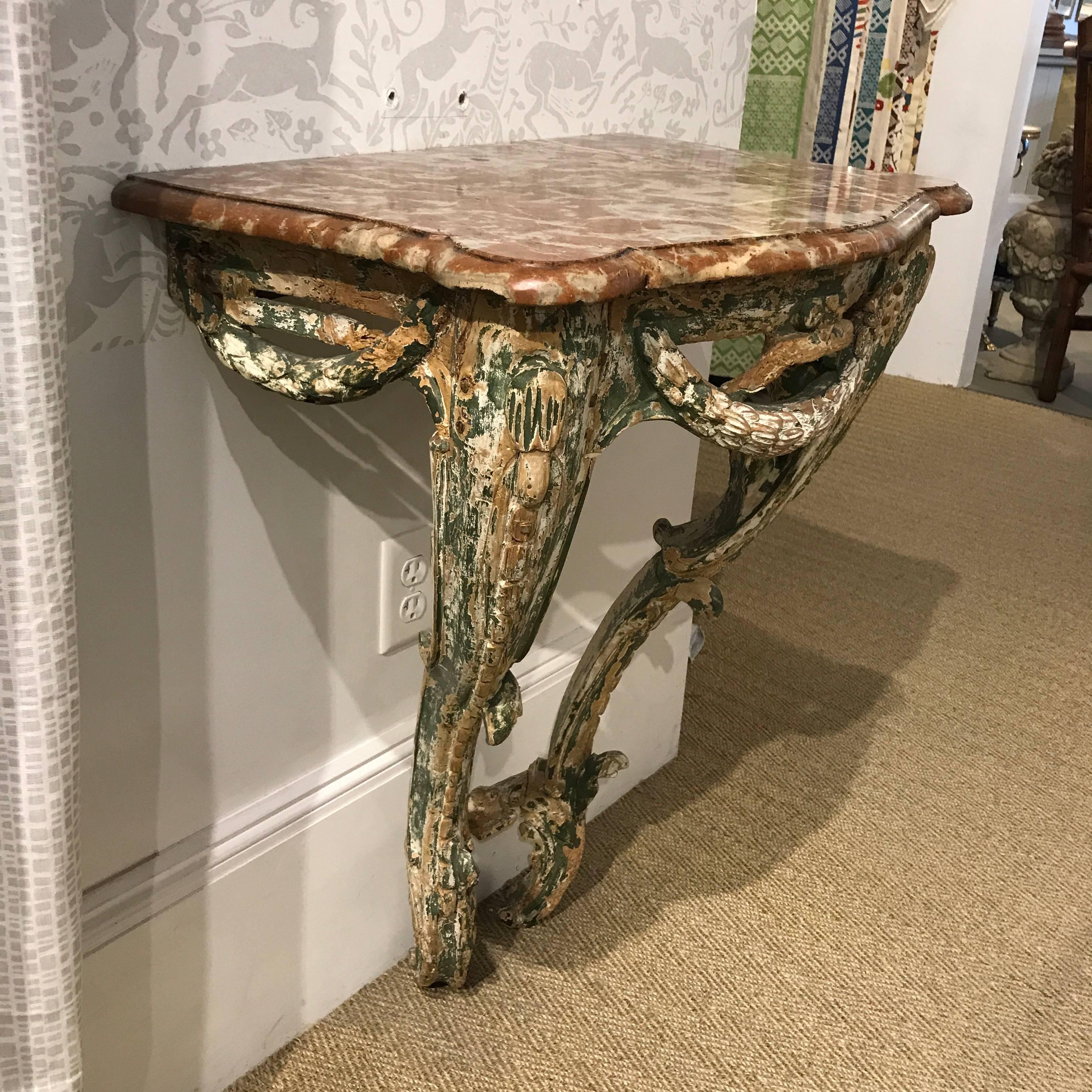 18th Century, French Carved Wood and Marble Console In Excellent Condition For Sale In Boston, MA