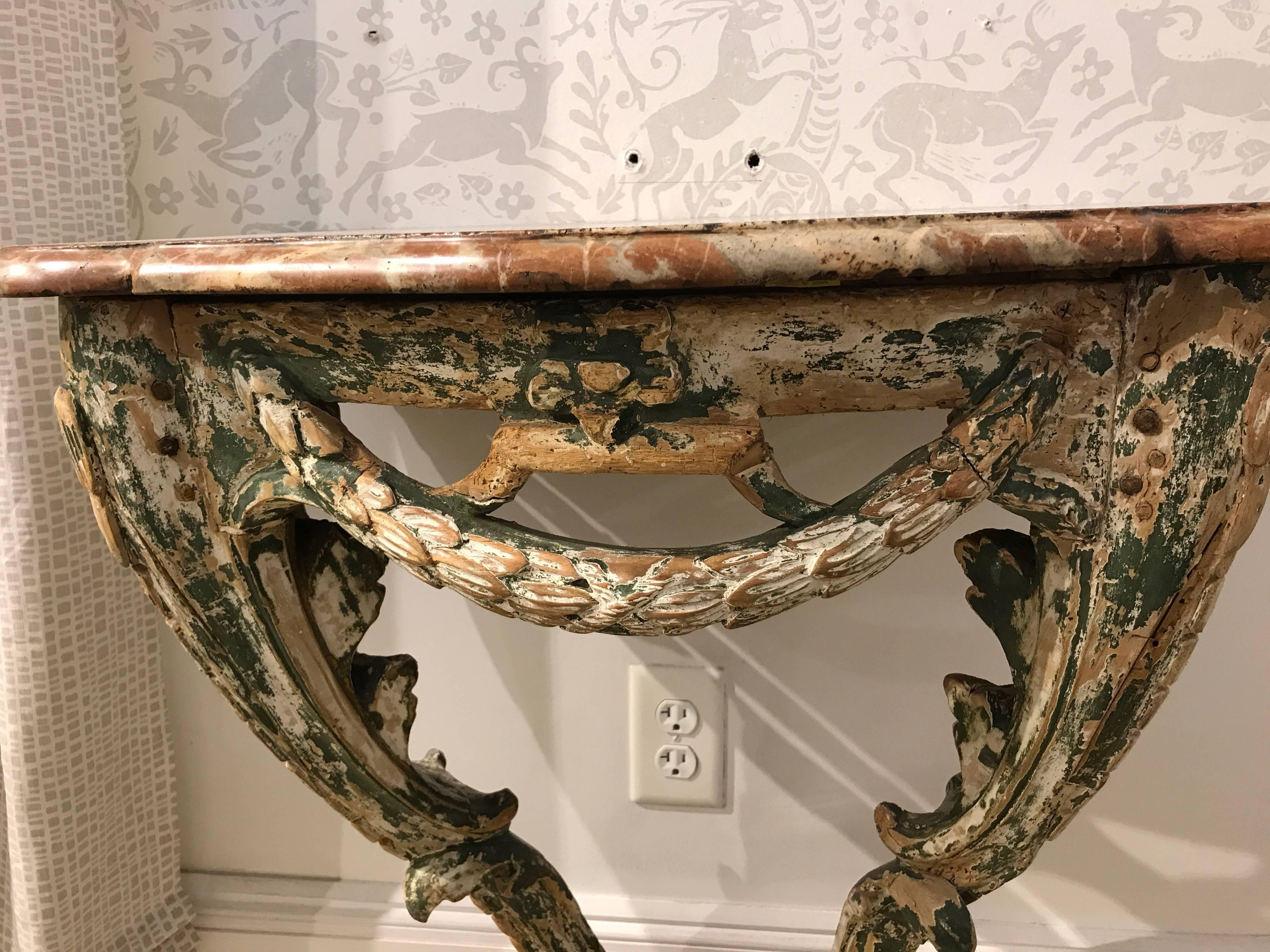 18th Century, French Carved Wood and Marble Console For Sale 3