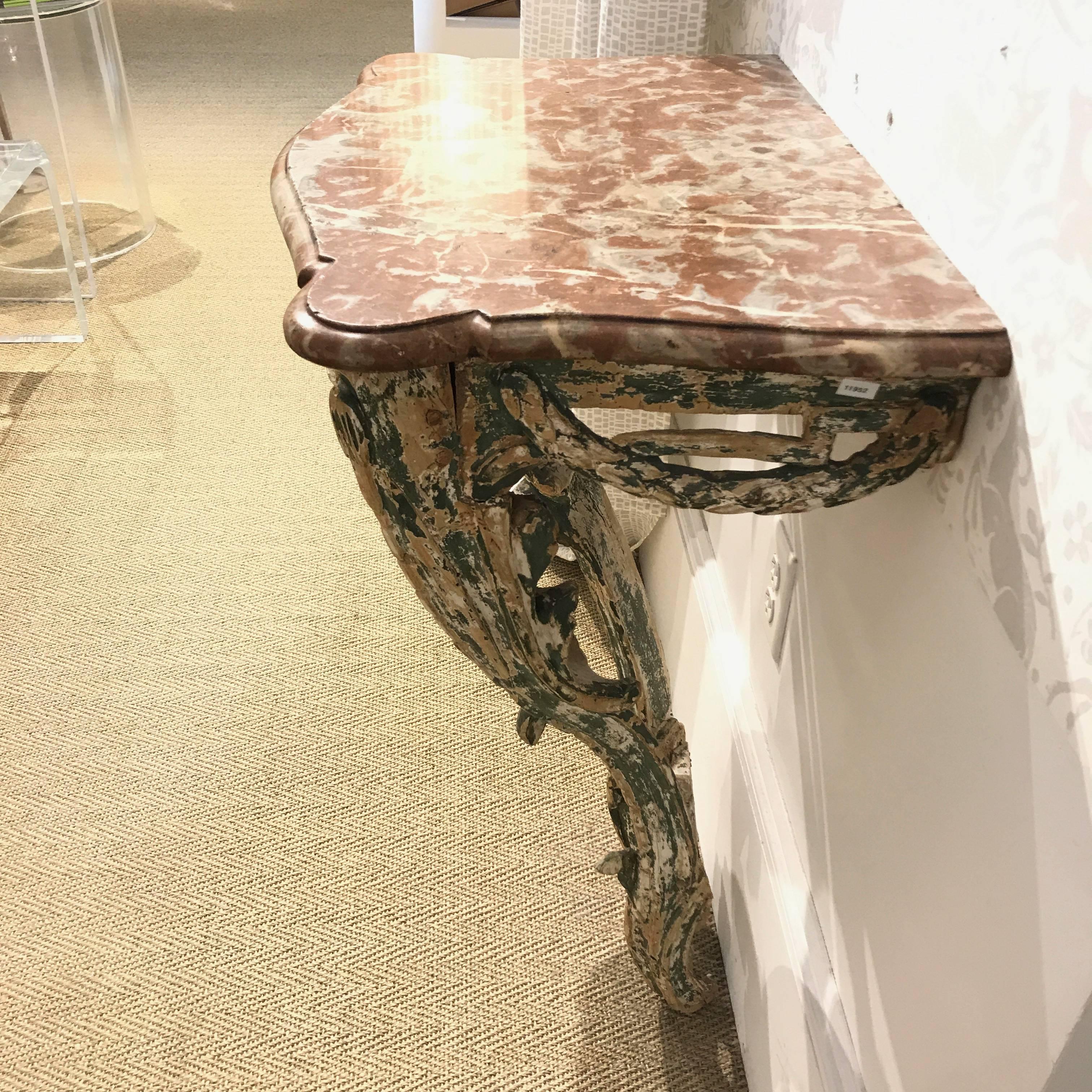 18th Century, French Carved Wood and Marble Console For Sale 2