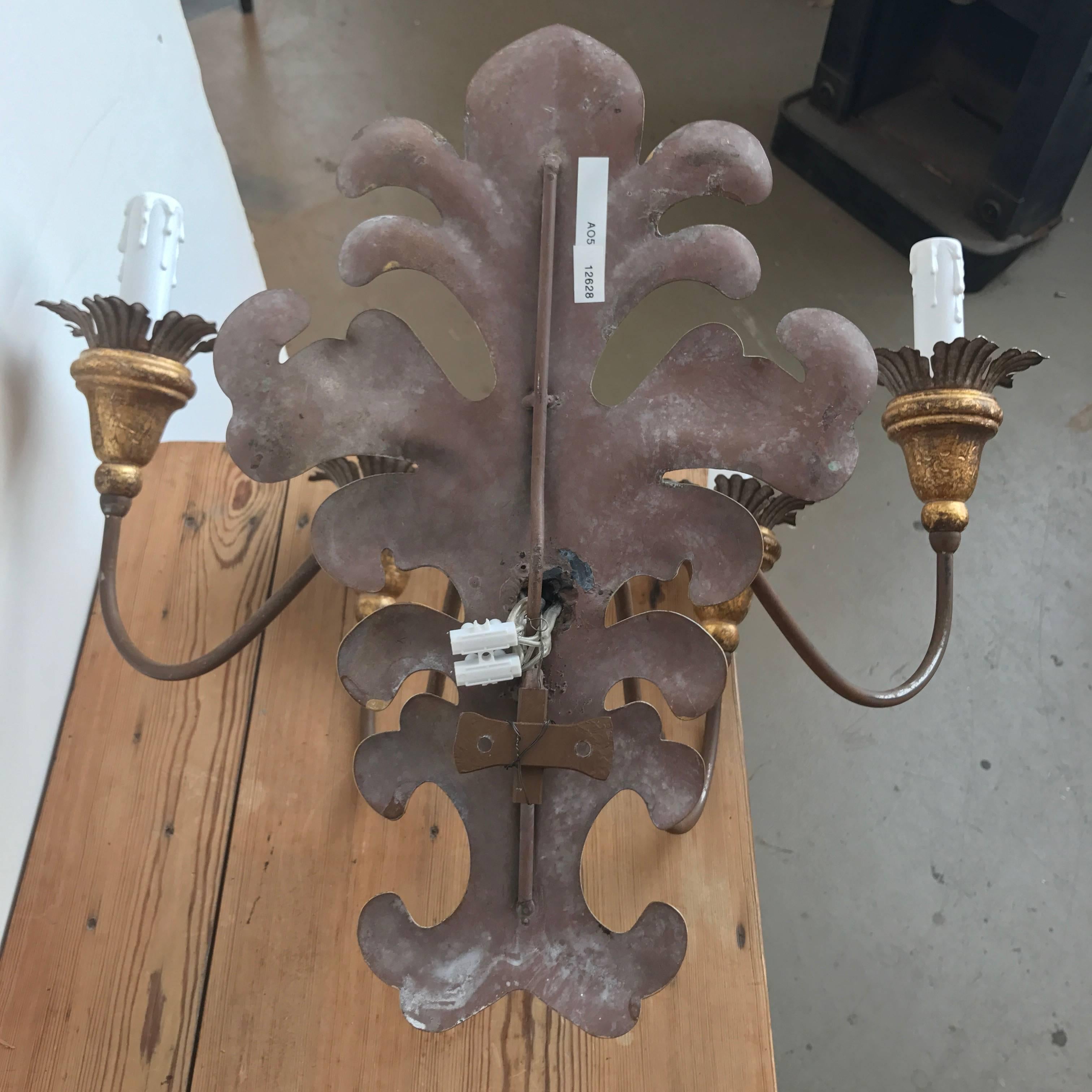 Pair of French 4-Arm Wood and Tole Sconces For Sale 1