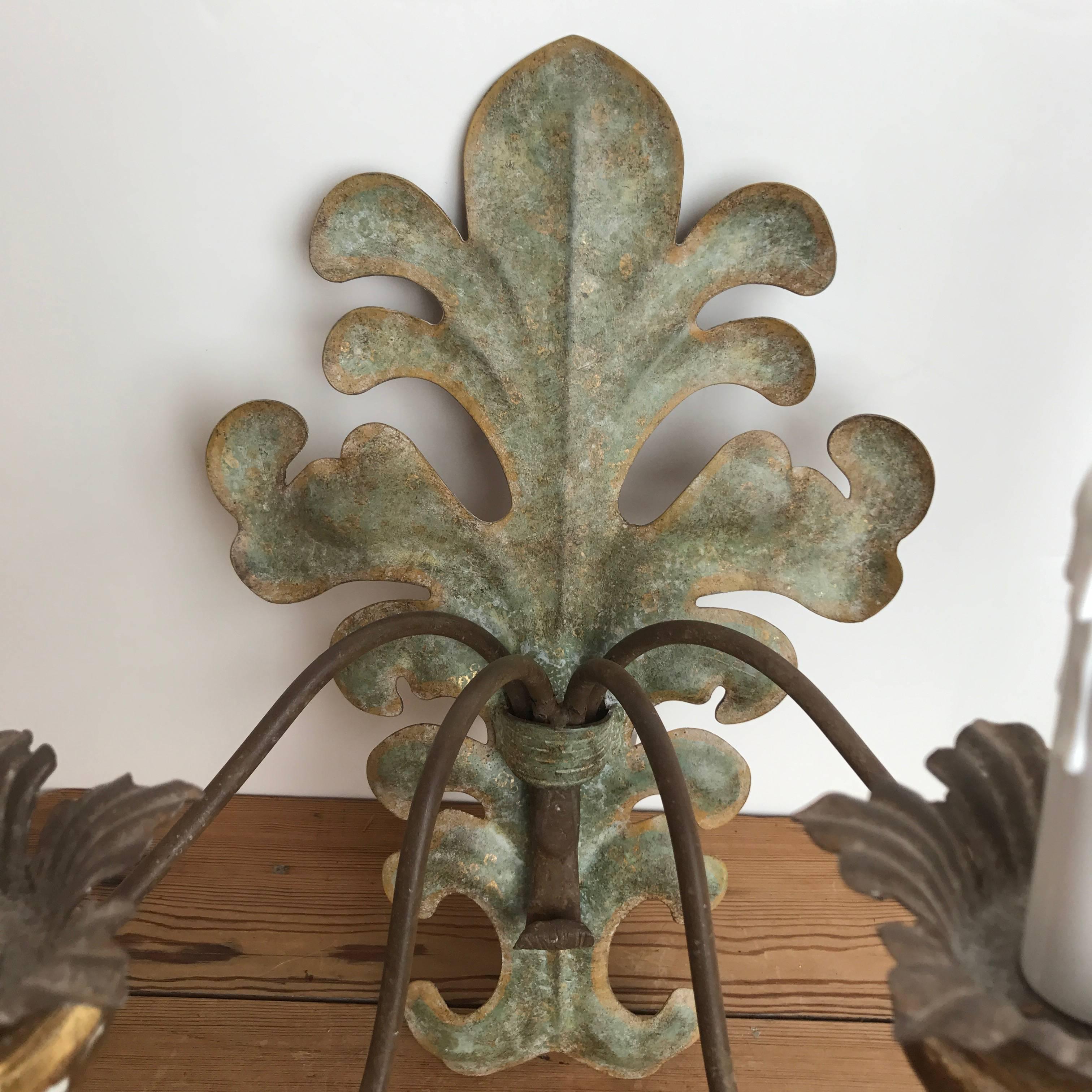 Contemporary Pair of French 4-Arm Wood and Tole Sconces For Sale