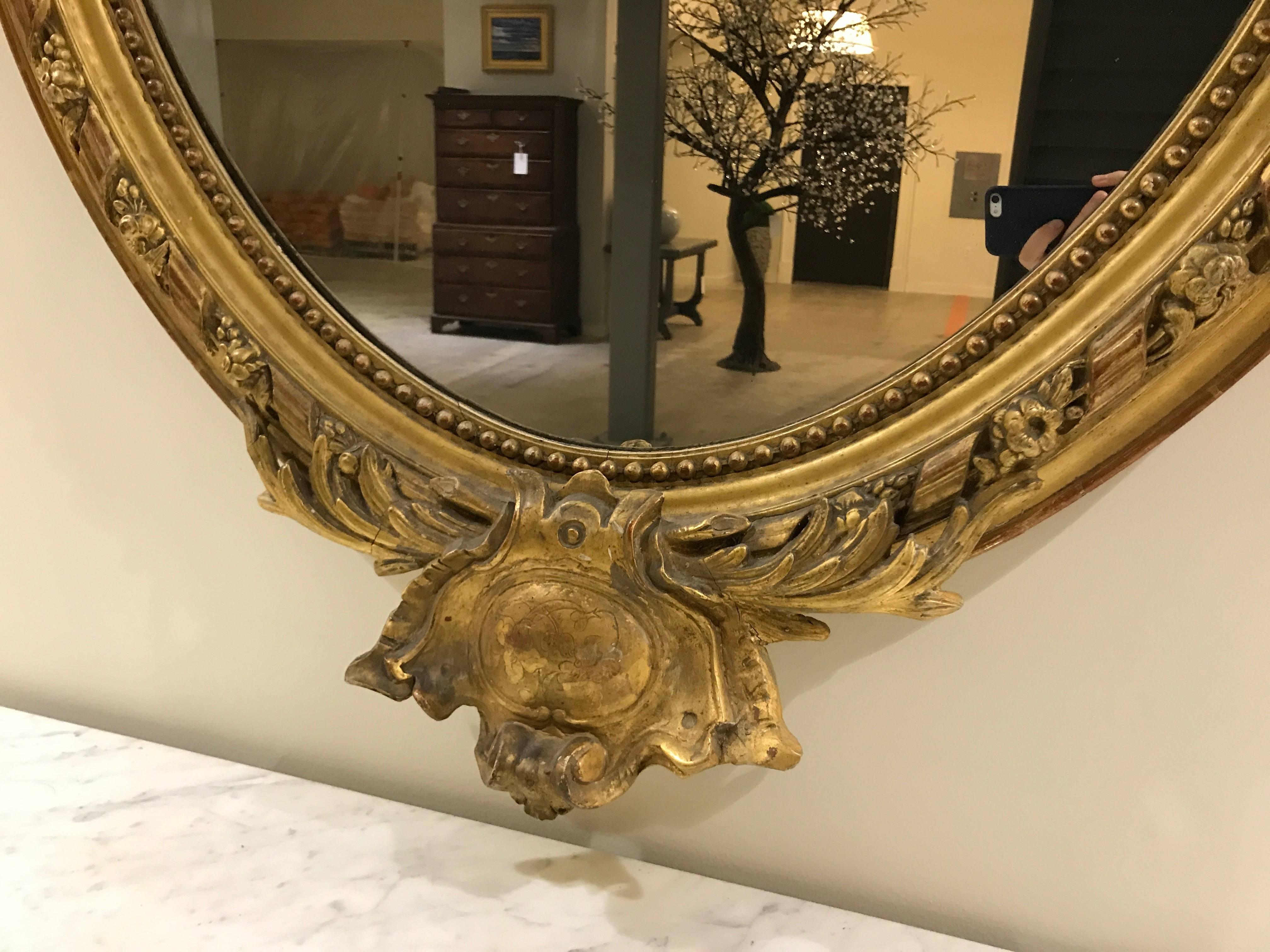 French 19th Century Large-Scale Gilt Mirror with Crest