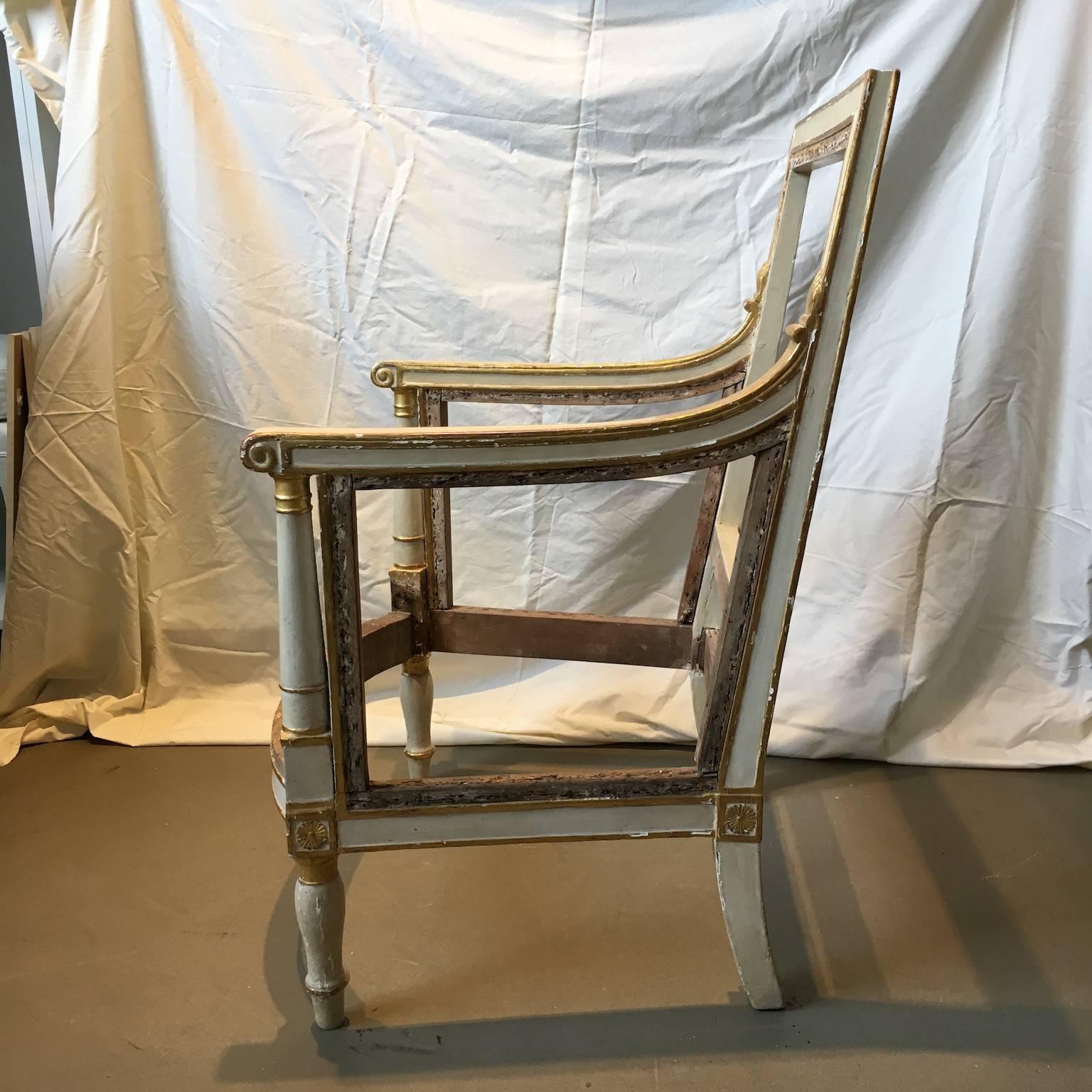 19th century Directoire armchair frame from Chateau Fontainebleau, signed 