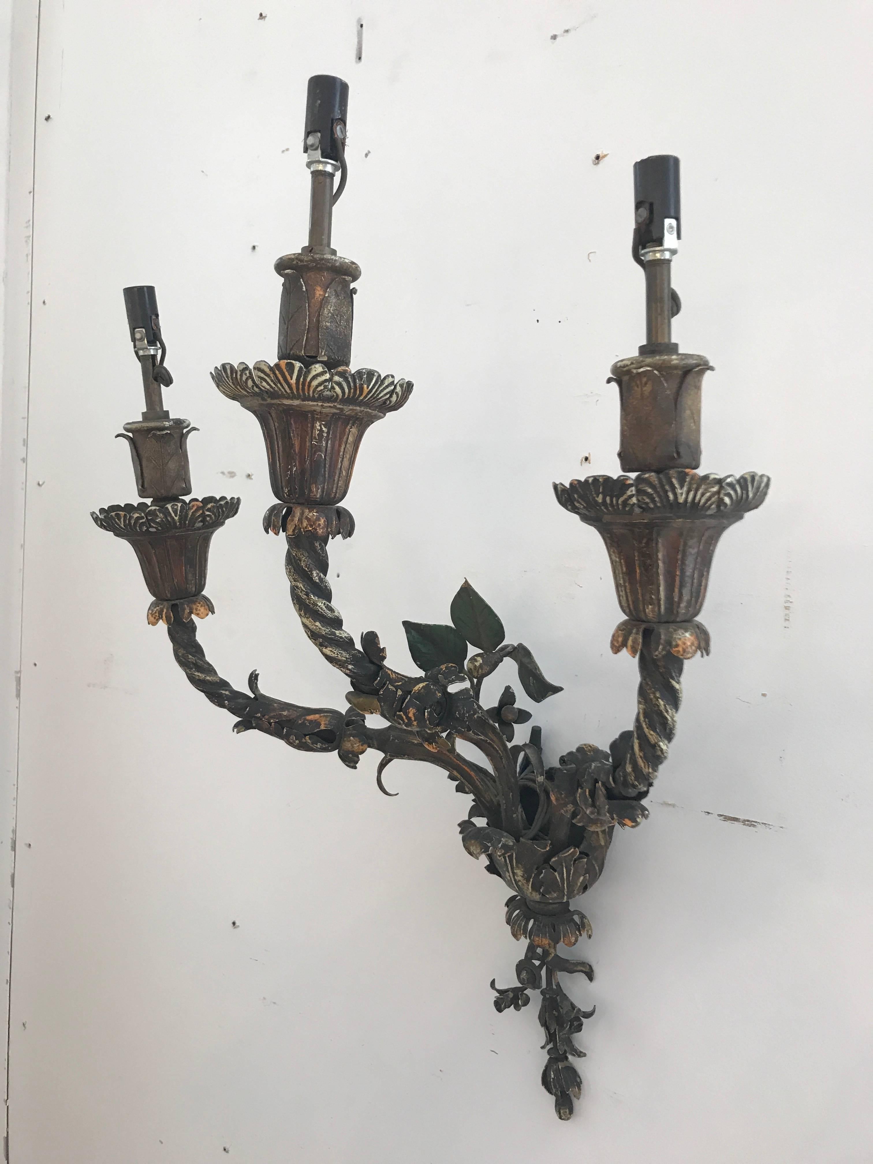 American Pair of Early 20th Century Painted Iron Sconces
