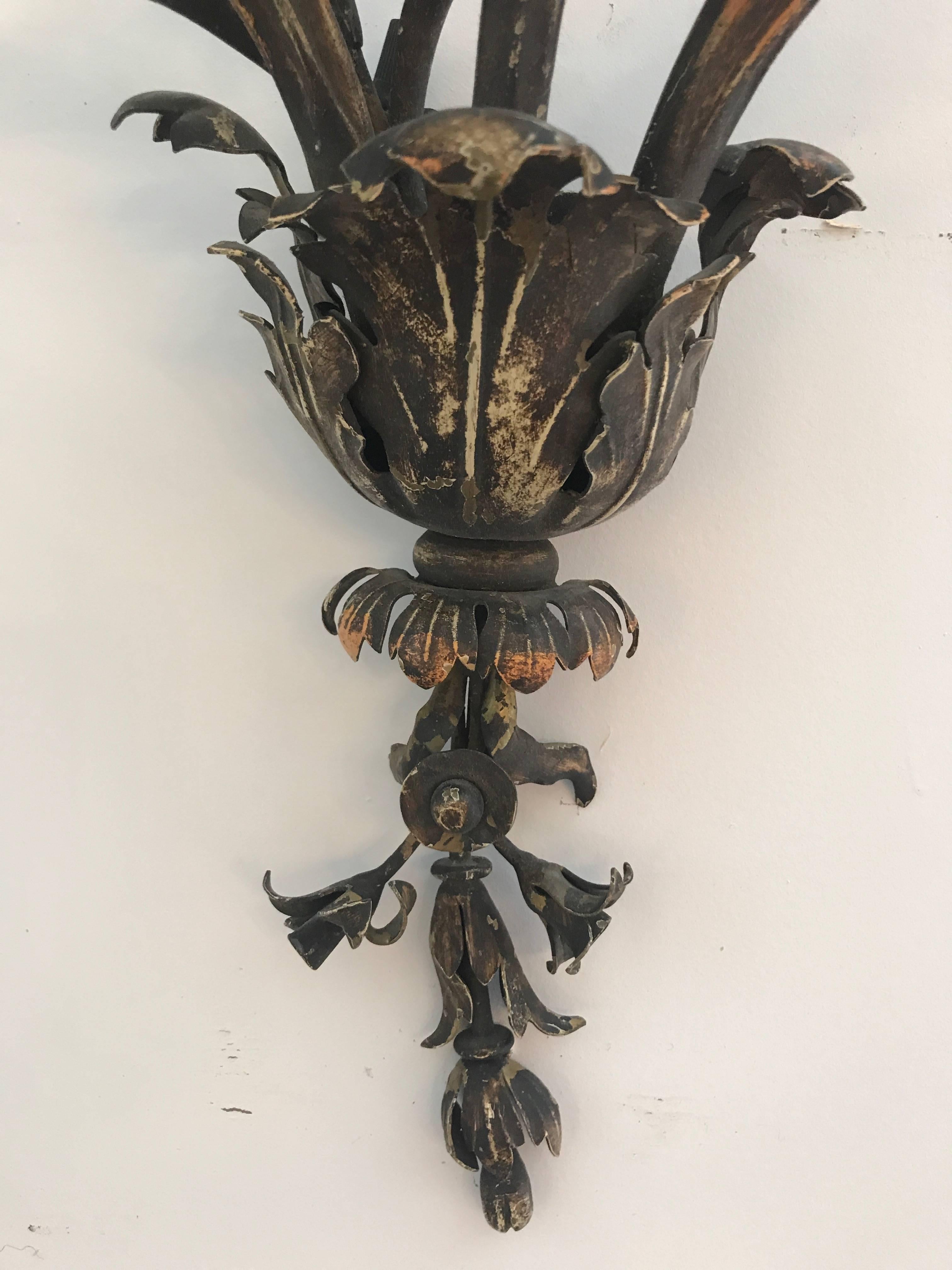 19th Century Pair of Early 20th Century Painted Iron Sconces