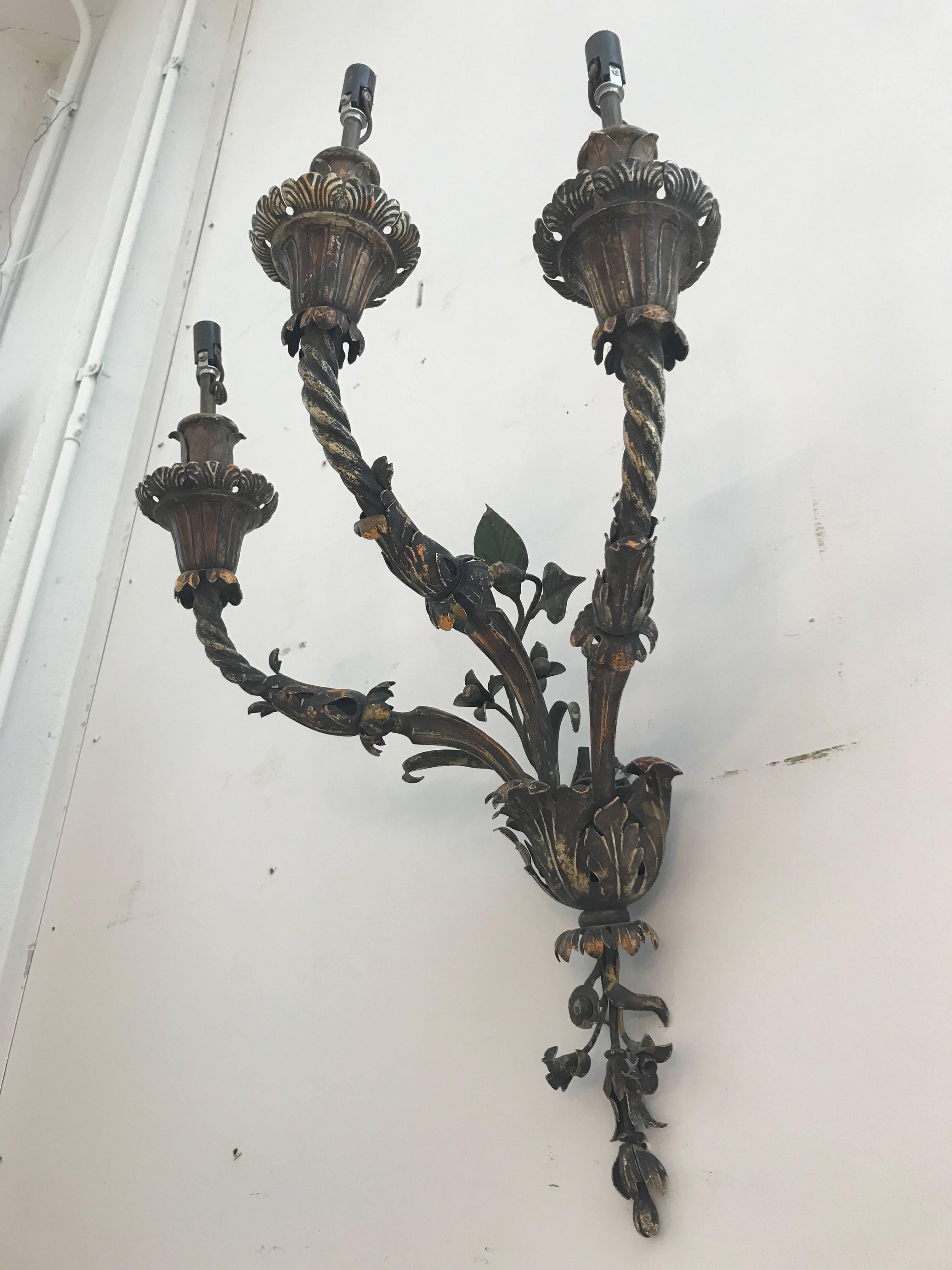Pair of Early 20th Century Painted Iron Sconces 3