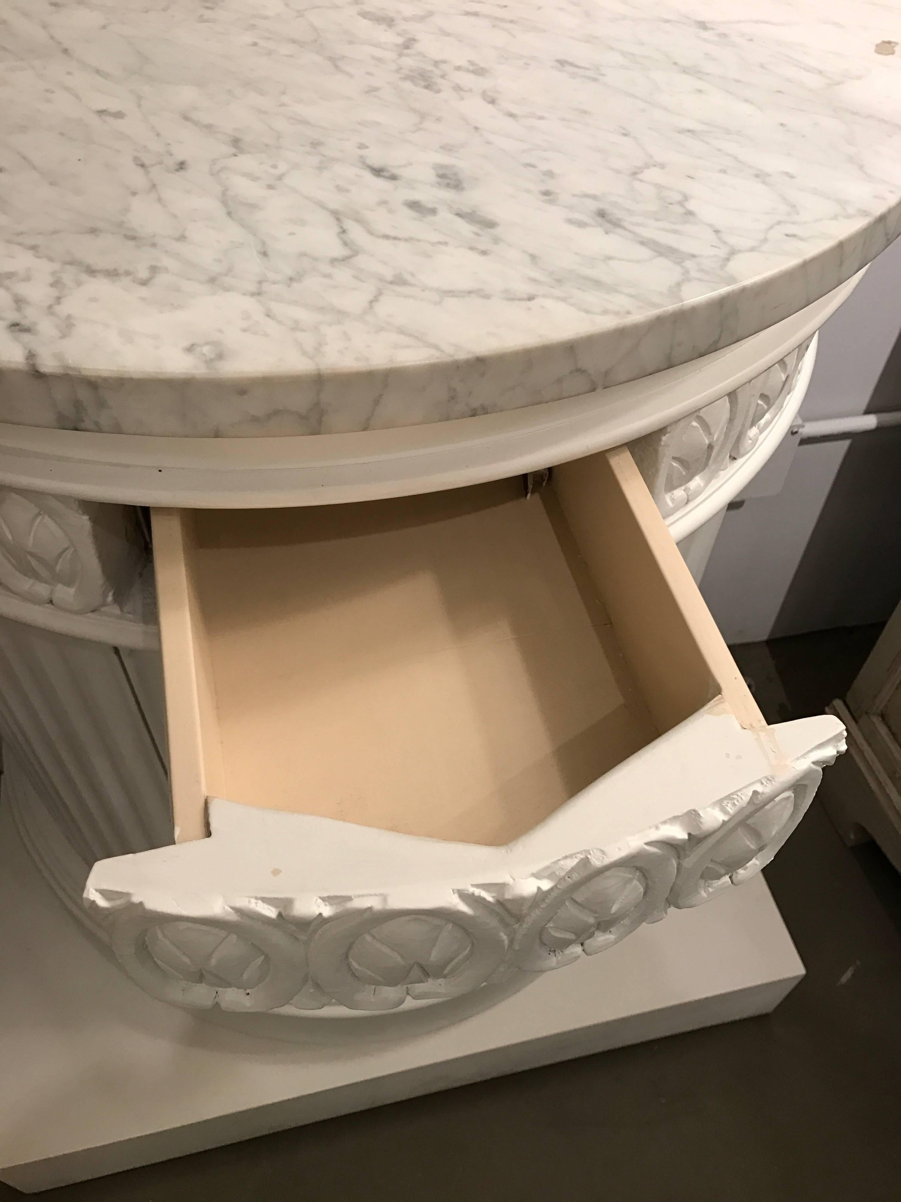 20th Century Marble-Top Column Cabinet