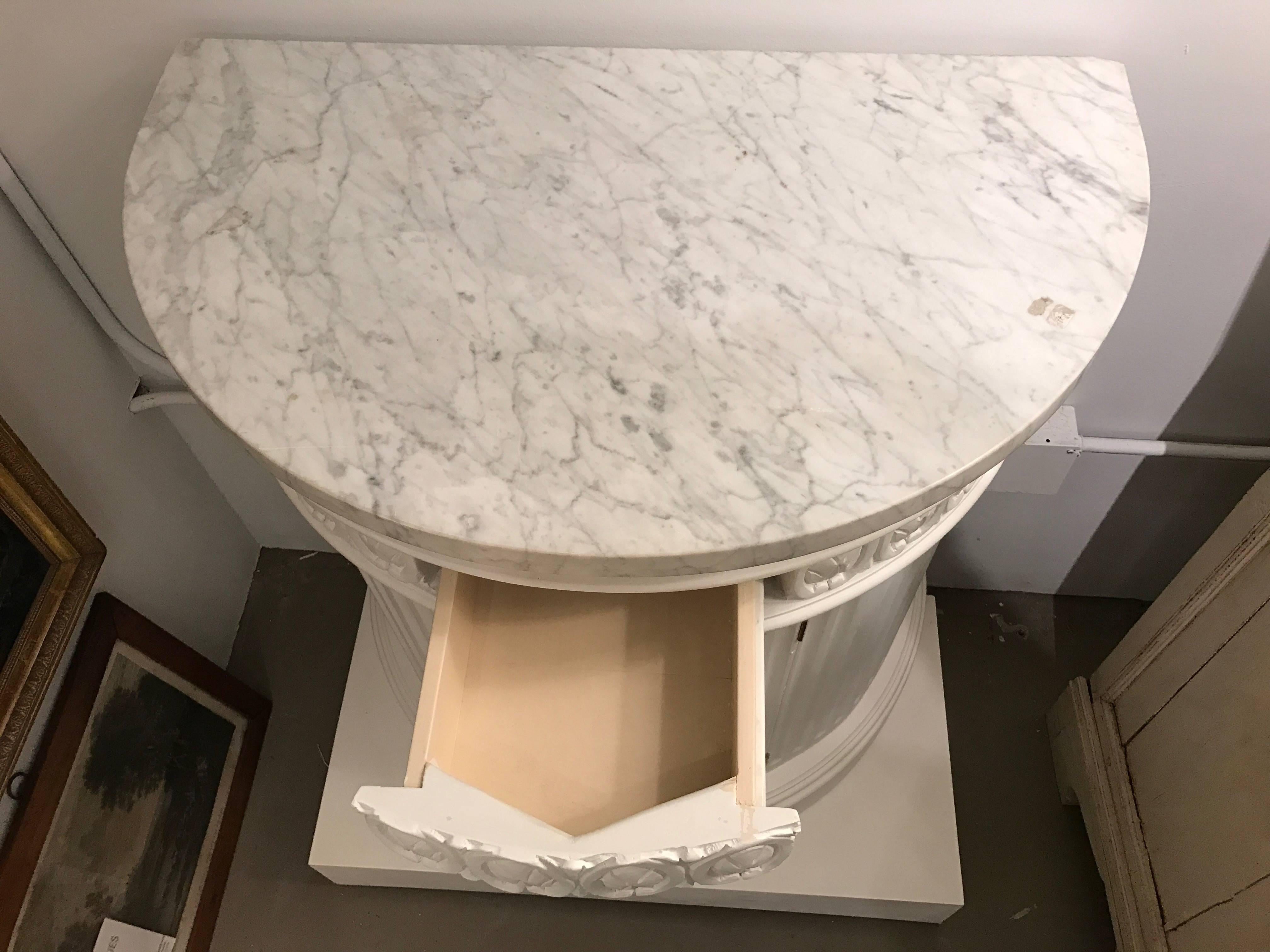 Wood Marble-Top Column Cabinet