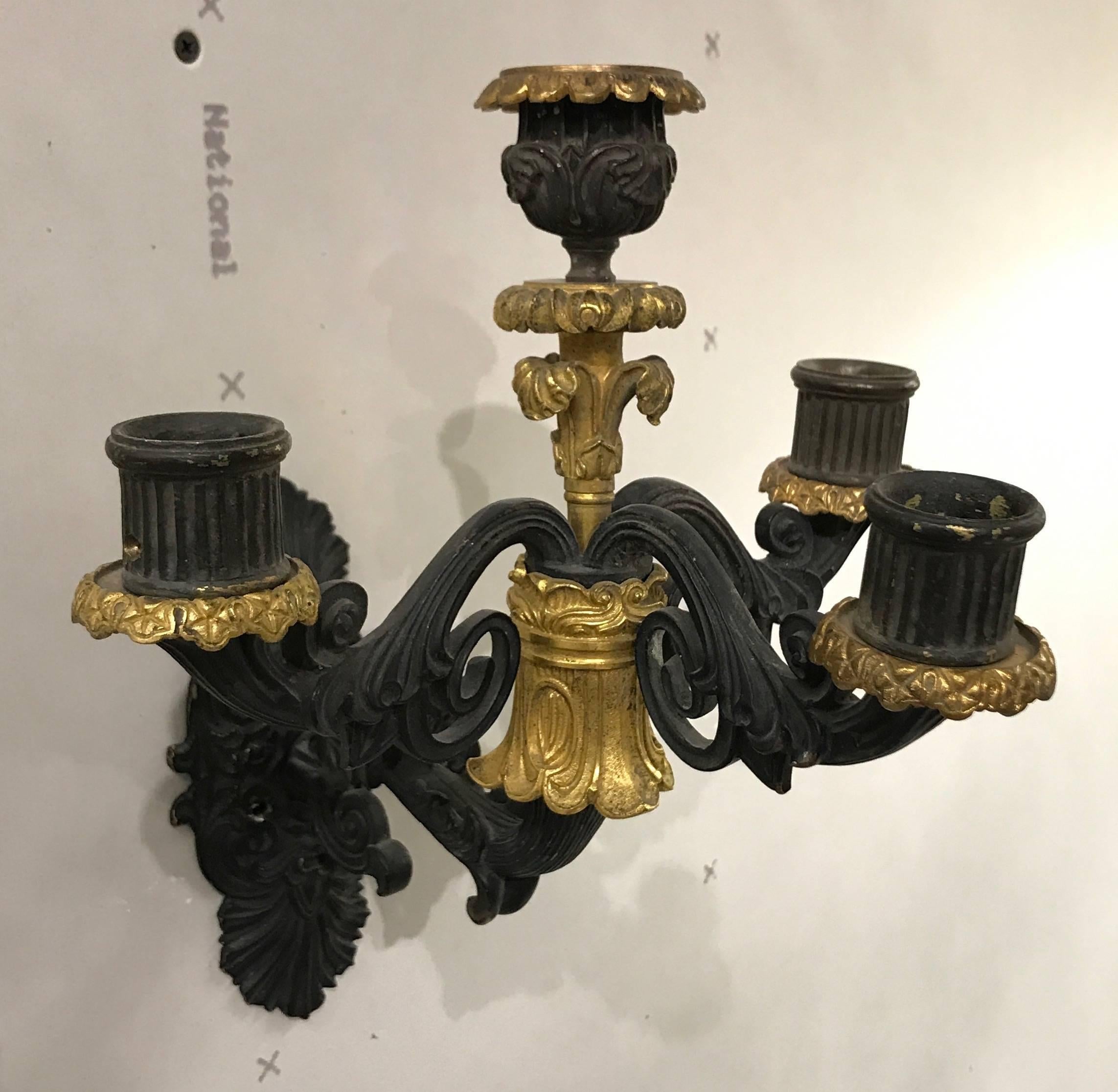French Pair of 19th Century Empire Bronze Sconces For Sale