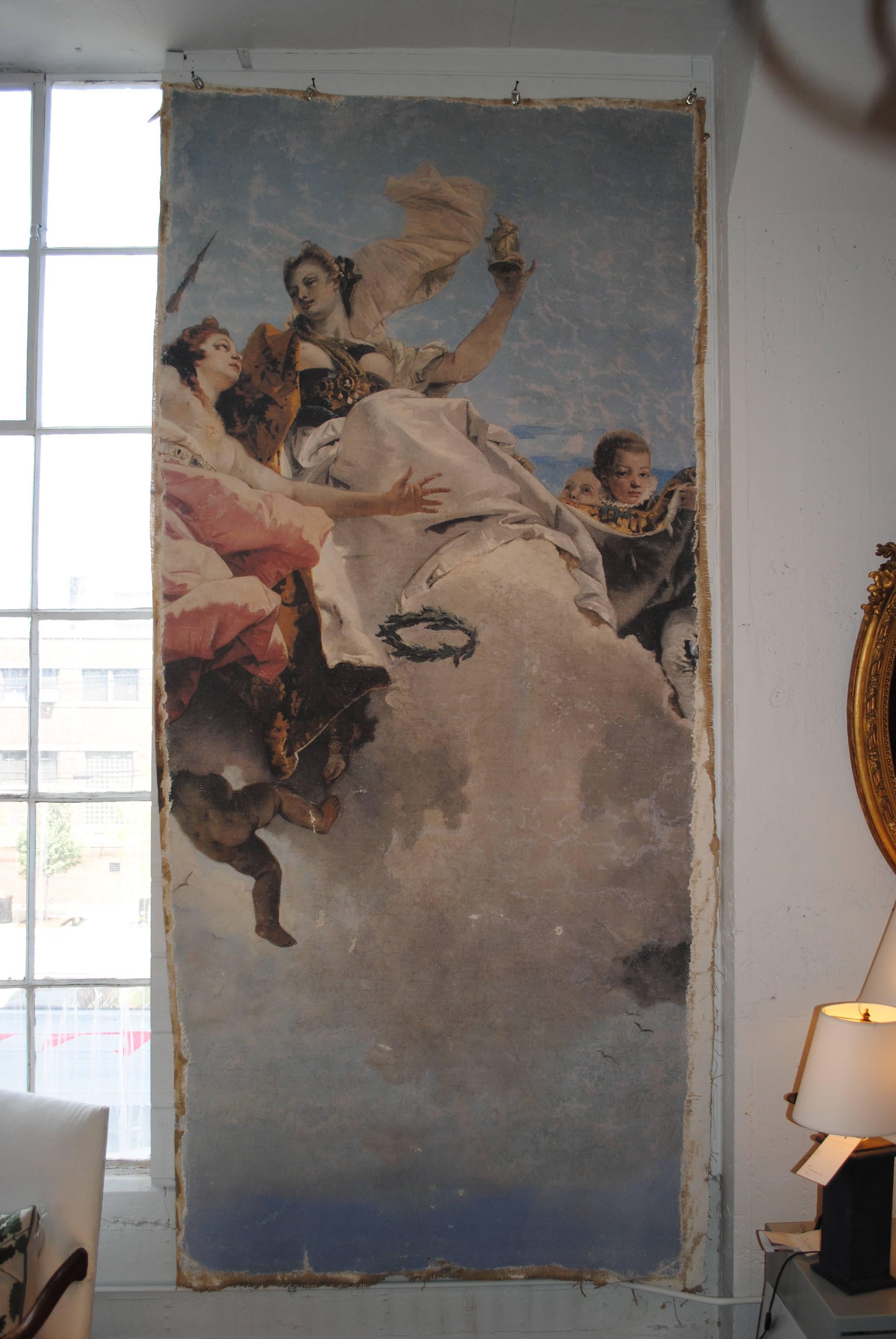 Large reproduction fresco print on gessoed burlap, inspired by the great Venetian painter Giovanni Battista Tiepolo. Wonderful wall decoration.

Fresco 