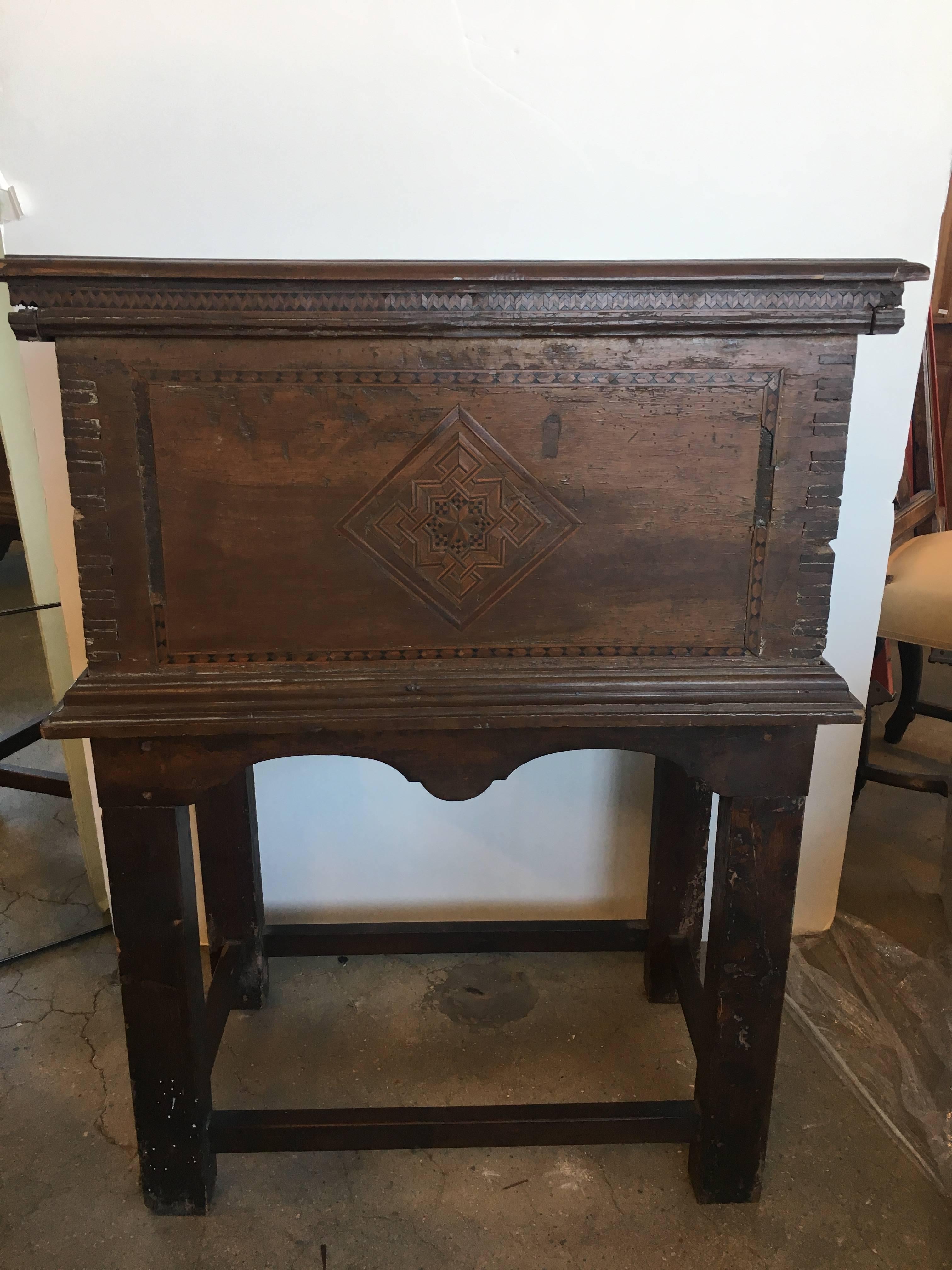 17th Century Italian Walnut Traveling Chest on Stand For Sale 2