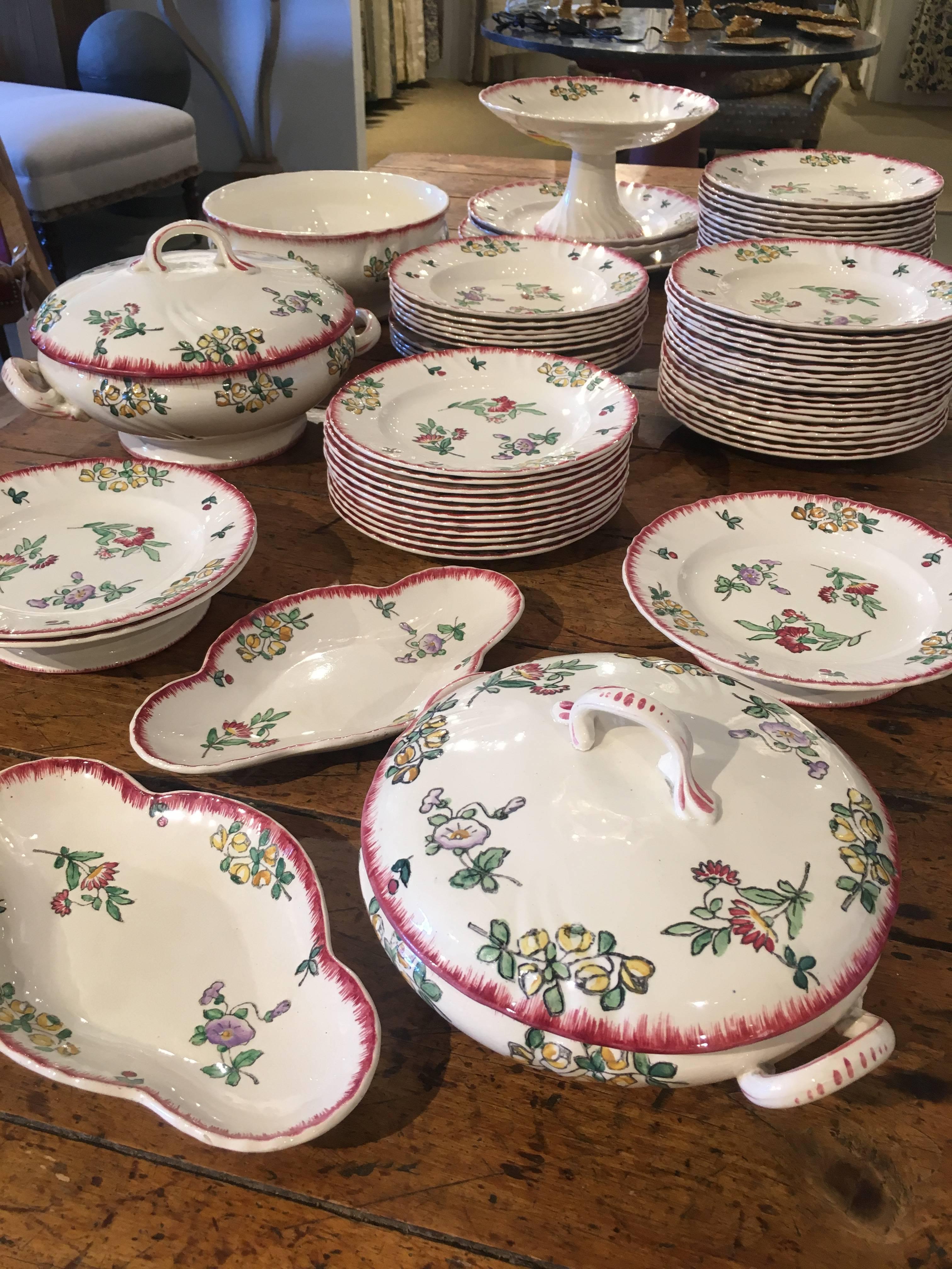 71-Piece Longwy Floral Crockery Set In Excellent Condition In Boston, MA