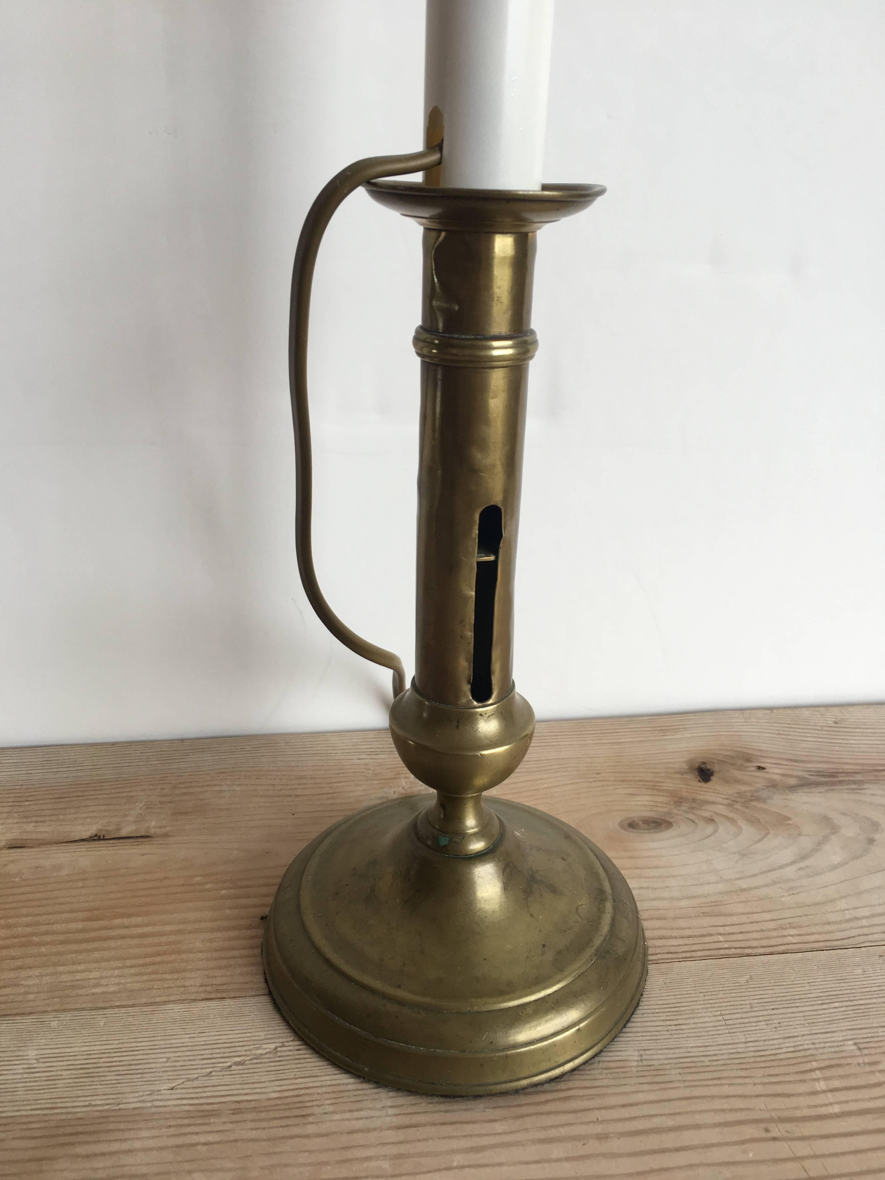 19th century brass candlestick lamp. Newly USA wired.