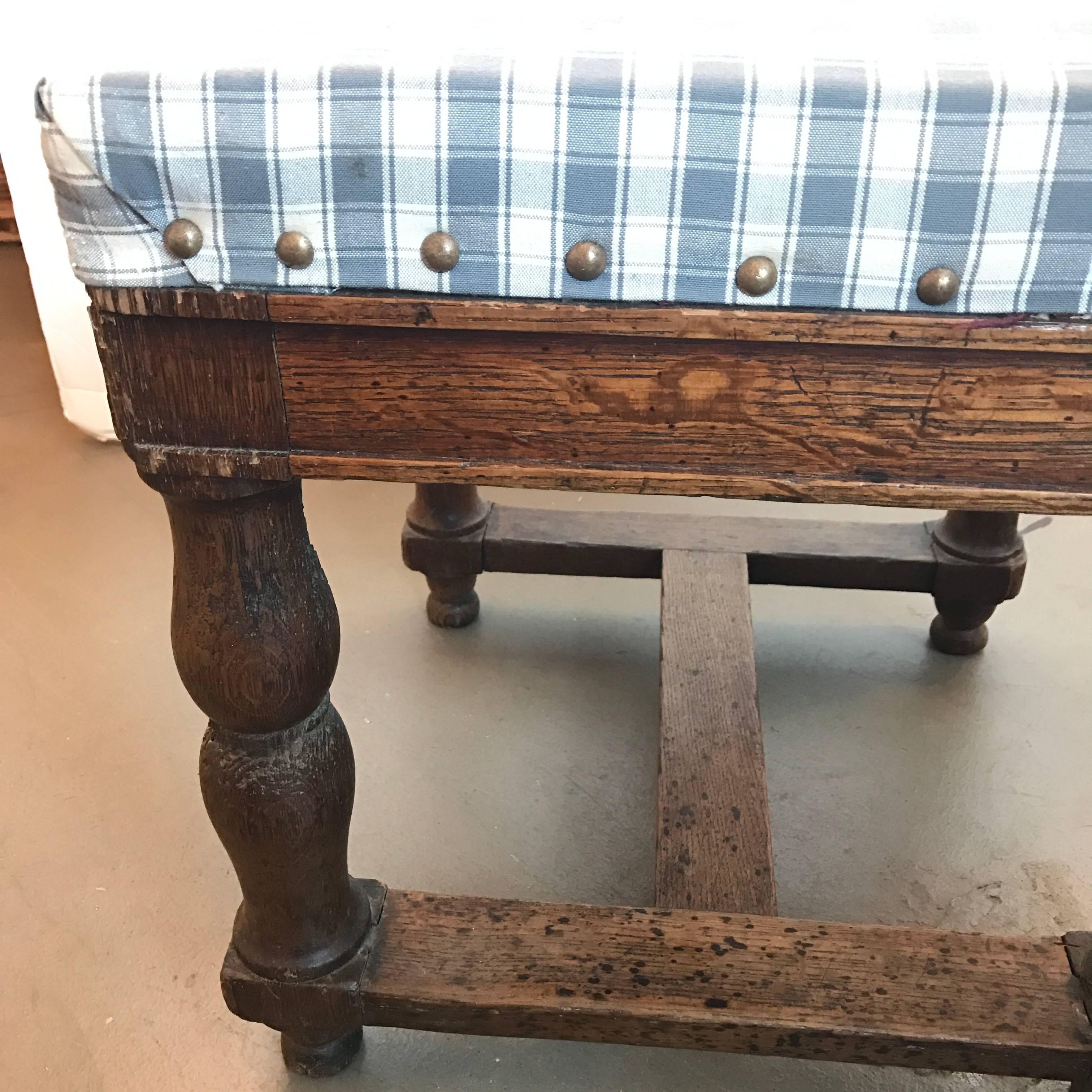 19th Century Upholstered Stool with Nailheads In Good Condition For Sale In Boston, MA